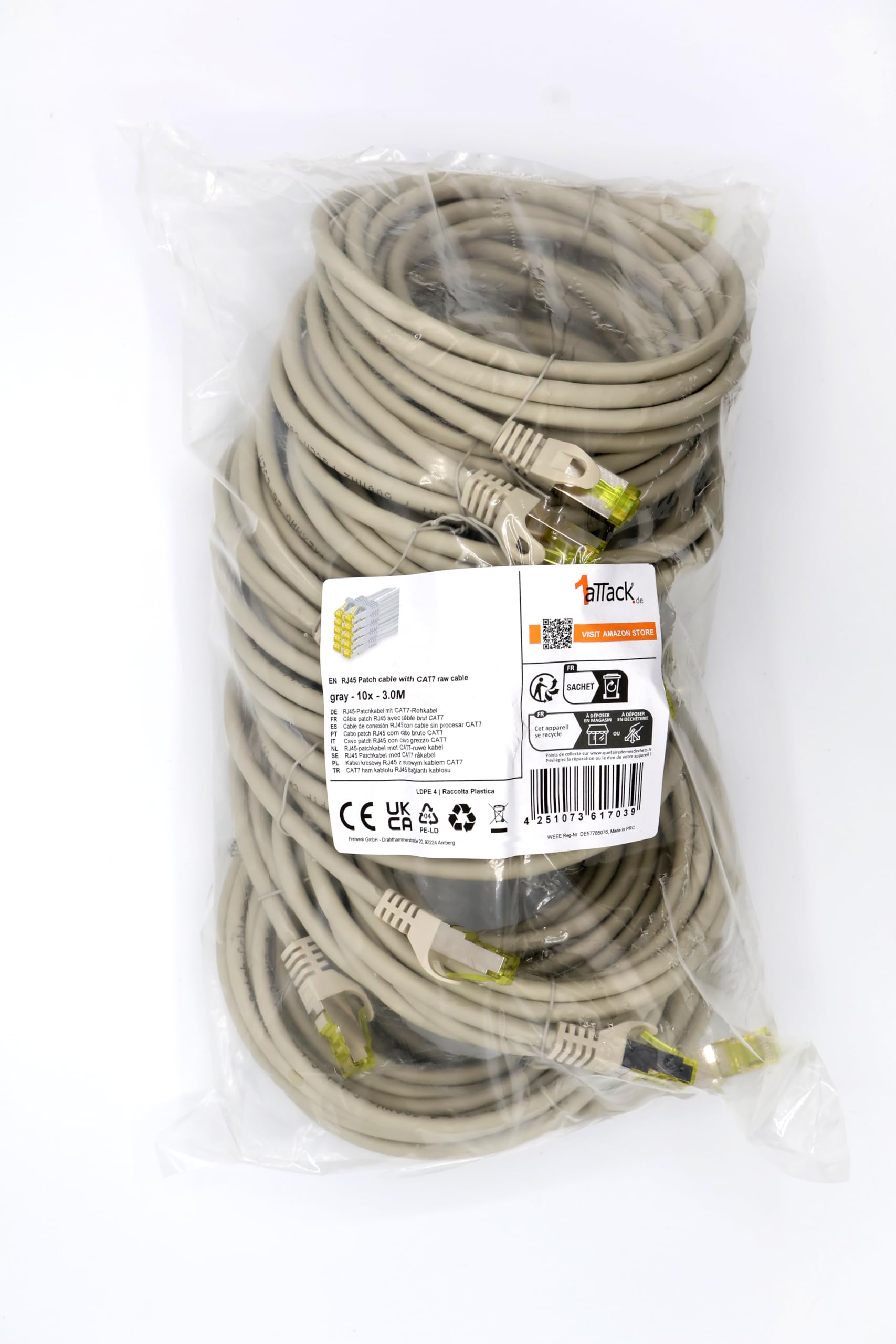1aTTack.de Cat.7 network cable 0.5 m black pack of 5 Cat7 Ethernet cable network LAN cable raw cable 10 Gb s SFTP PIMF LSZH set patch cable with Rj 45 plug Cat.6a — view 86
