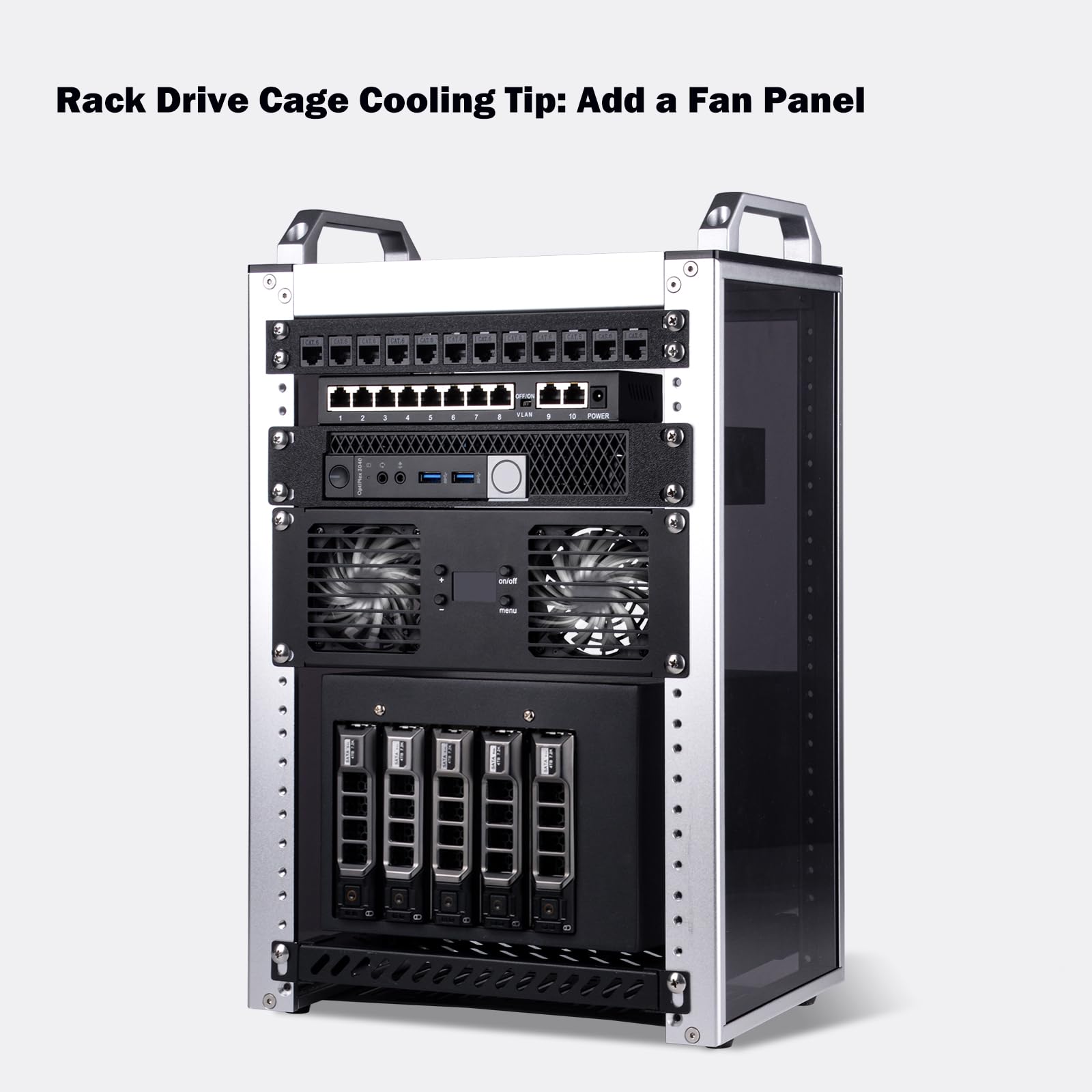 GeeekPi Panel de enfriamiento de doble ventilador de montaje en rack de 2U de 10 pulgadas con pantalla OLED y 2 ventiladores de 70 mm para racks de mini servidor de 10 pulgadas, compatible con DeskPi