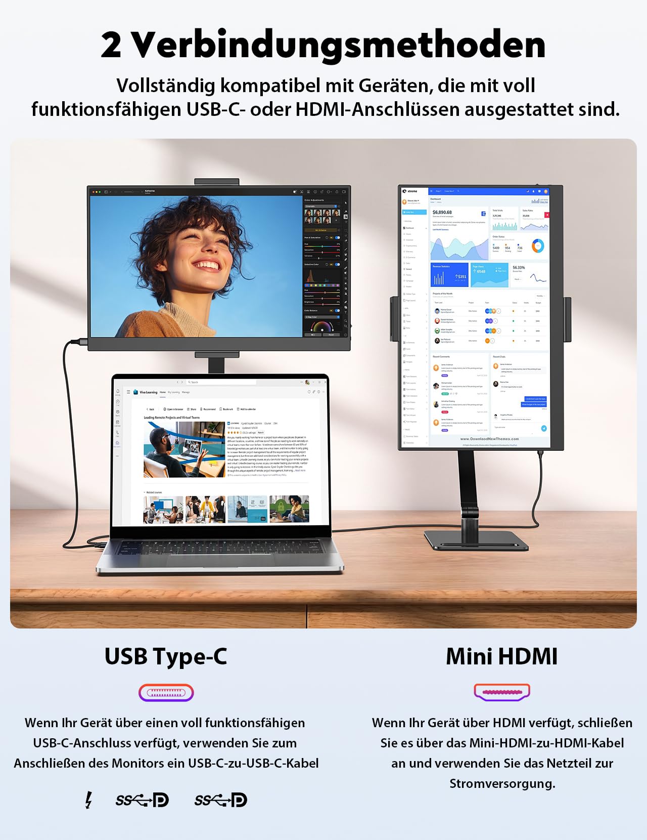 MAGICRAVEN Tragbarer Monitore 15.6“ 1080P FHD Laptop Bildschirm Erweiterung Monitor IPS Screen, Laptop Monitor mit Lautsprecher, Bildschirm für Laptop/PC/Telefone/PS45/X-Bo mit HDMI/USB C & Halterung