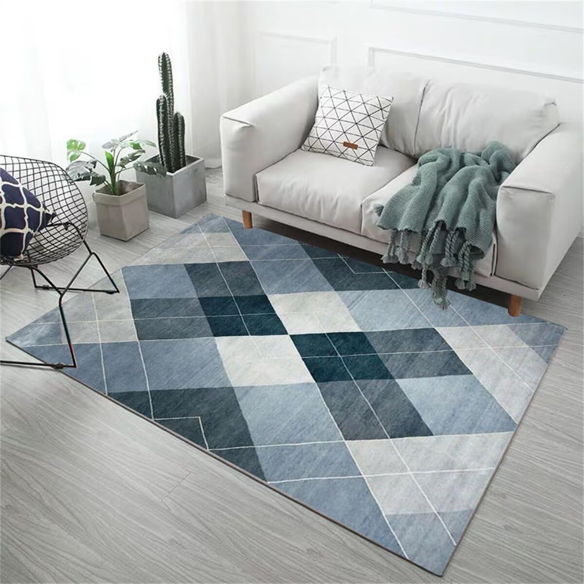 Tapis grand géométrie moderne bleu 160x230cm vestiaire chambre ado