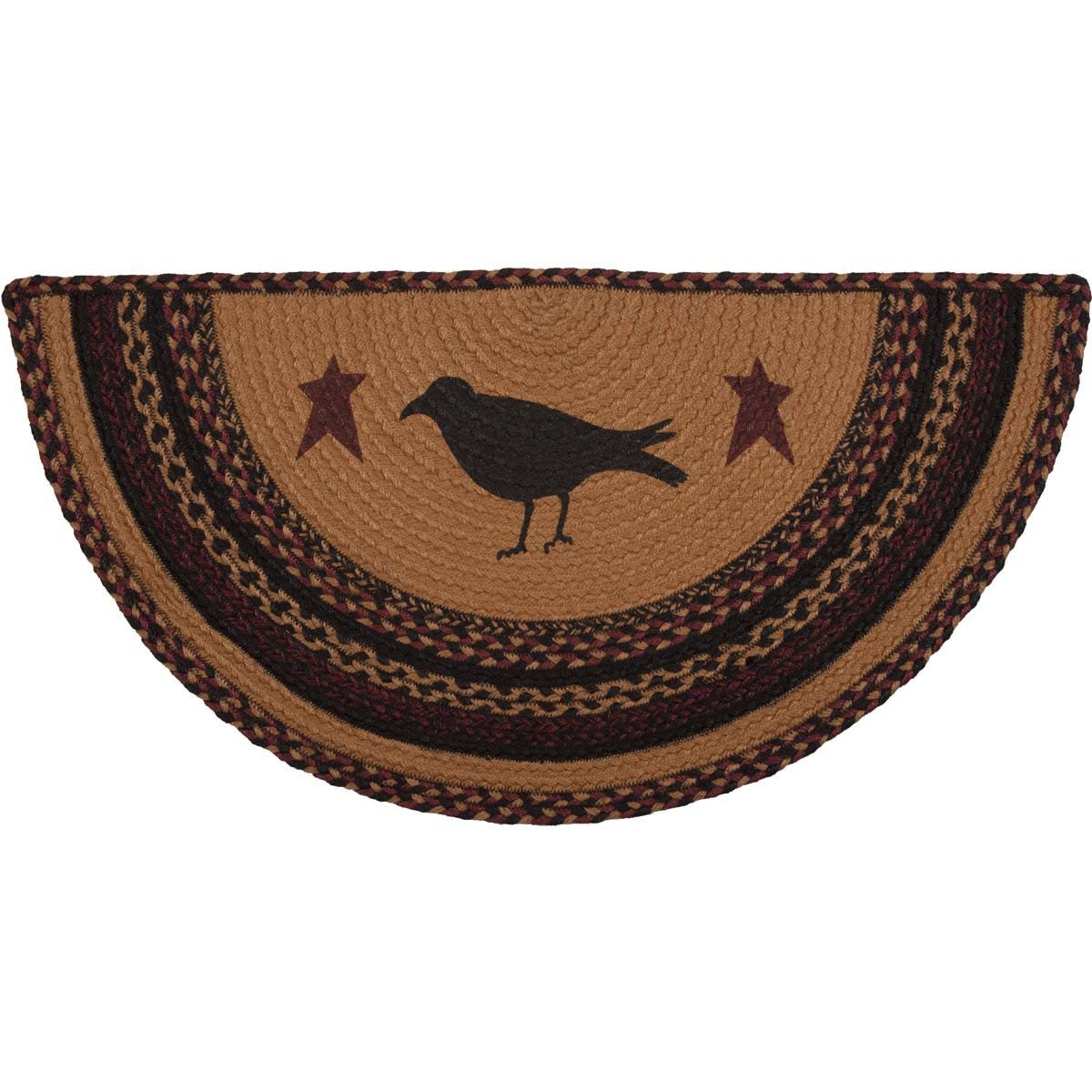 VHC Brands Heritage Farms Primitive Crow Jute Yellow Stenciled Accent Rug Half Circle 16.5"x33"