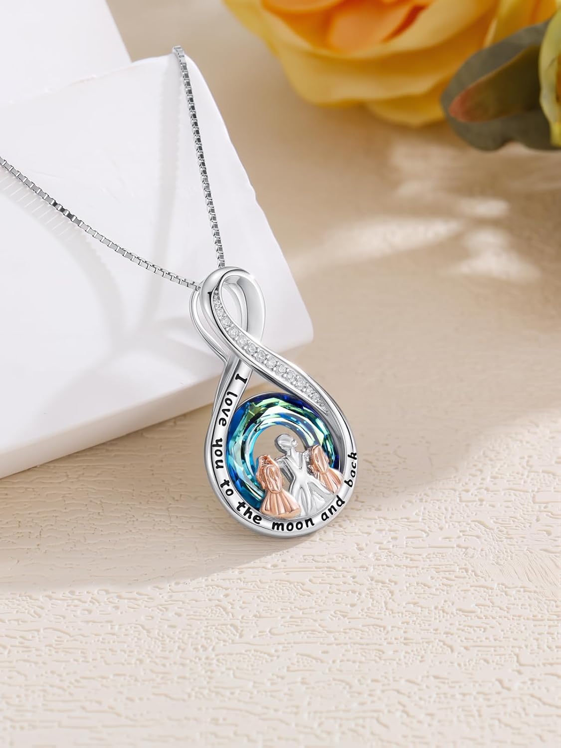 TOUPOP Christmas Gifts for Mom Mother Daughter/Son Necklace Sterling Silver Family Pendant Jewelry for Women I Love You to the Moon and Back Birthday Gifts for Her