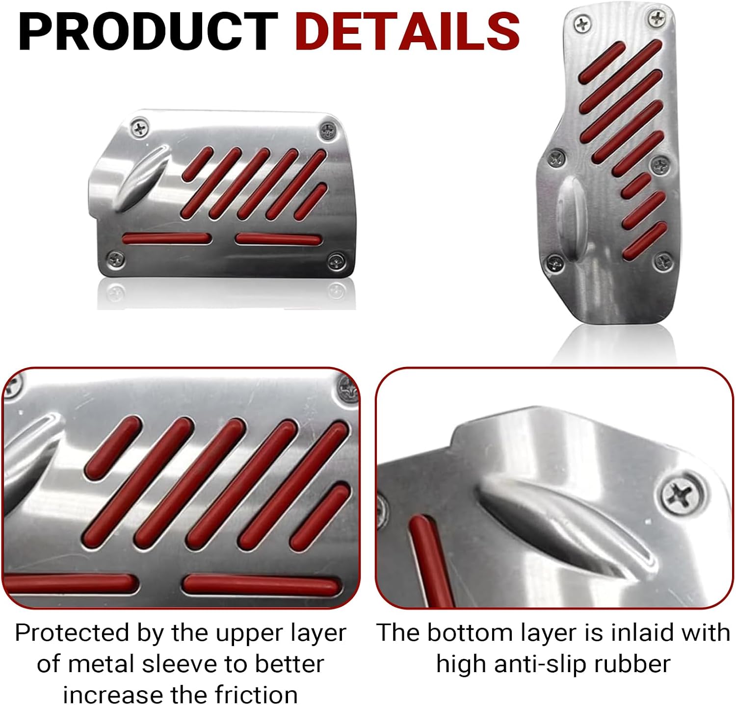 2 PCS Car Foot Pedal Pads, Brake Accelerator Pedal Cover, Alloy Non-slip Foot Pedals Pads, Universal Automatic Transmission for Cars (Red)