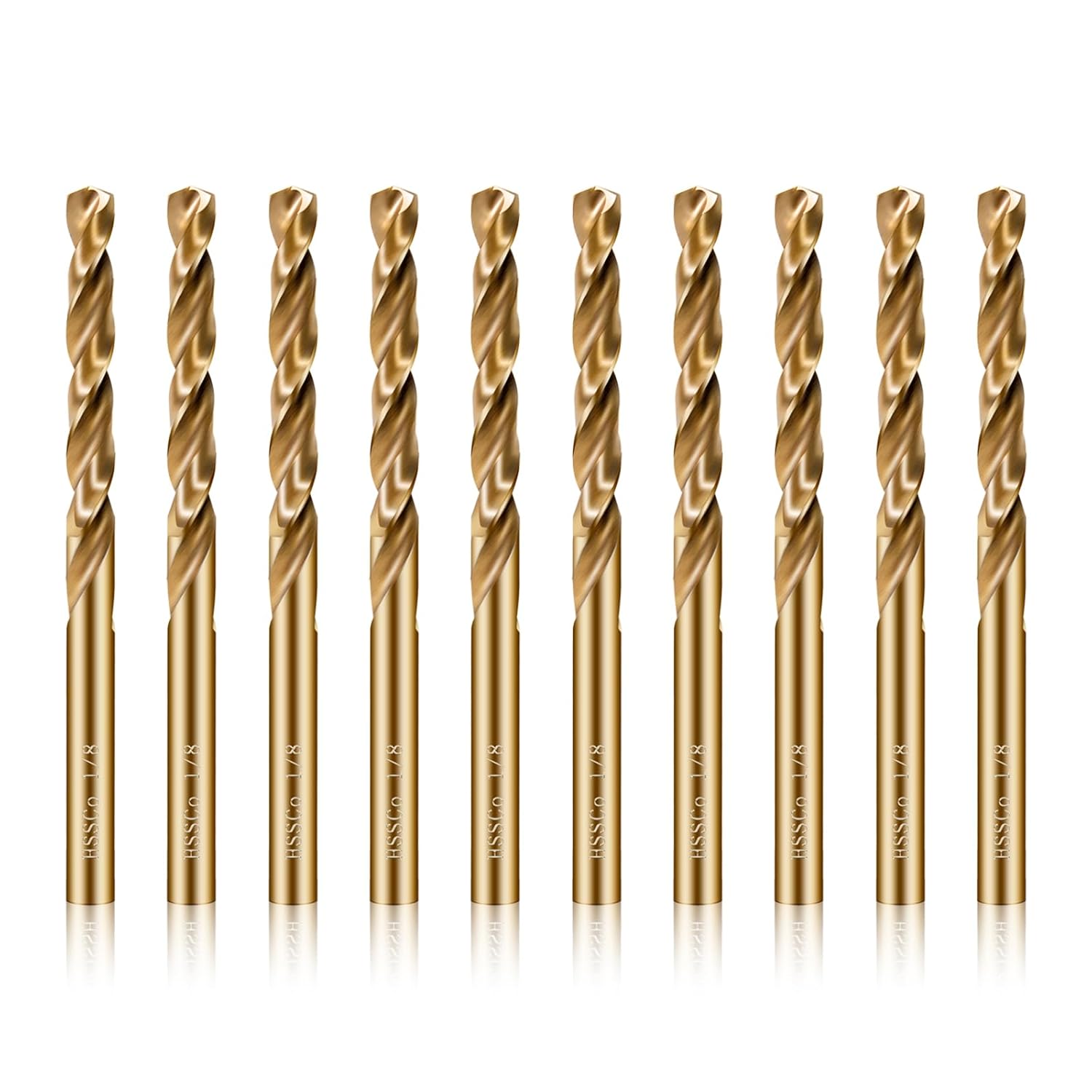 1/8" Cobalt Drill Bit Set,10Pcs M35 High Speed Steel Jobber Length Kit Premium Metal Drill Bits for Hardened Steel Stainless Steel Cast Iron Plus Wood Plastic (1/8"-10 PCS)