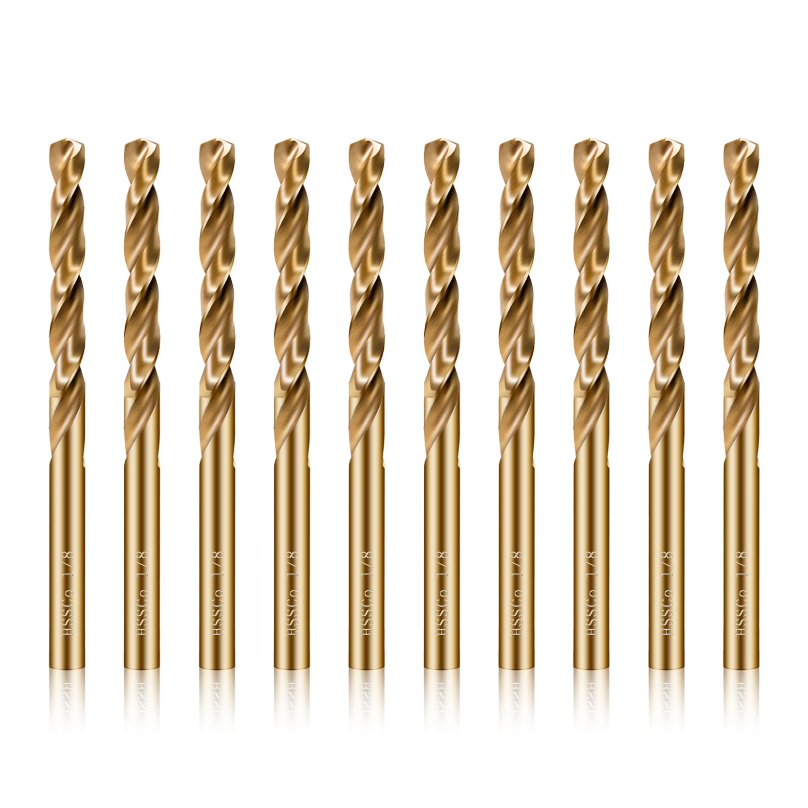 1/8" Cobalt Drill Bit Set,10Pcs M35 High Speed Steel Jobber Length Kit Premium Metal Drill Bits for Hardened Steel Stainless Steel Cast Iron Plus Wood