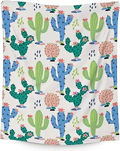Cactus Throw Blanket - Soft, Fuzzy & Warm - 30x40 Inches Small Blankets for Lap, Crib - White Aesthetic Throws Gift for Baby