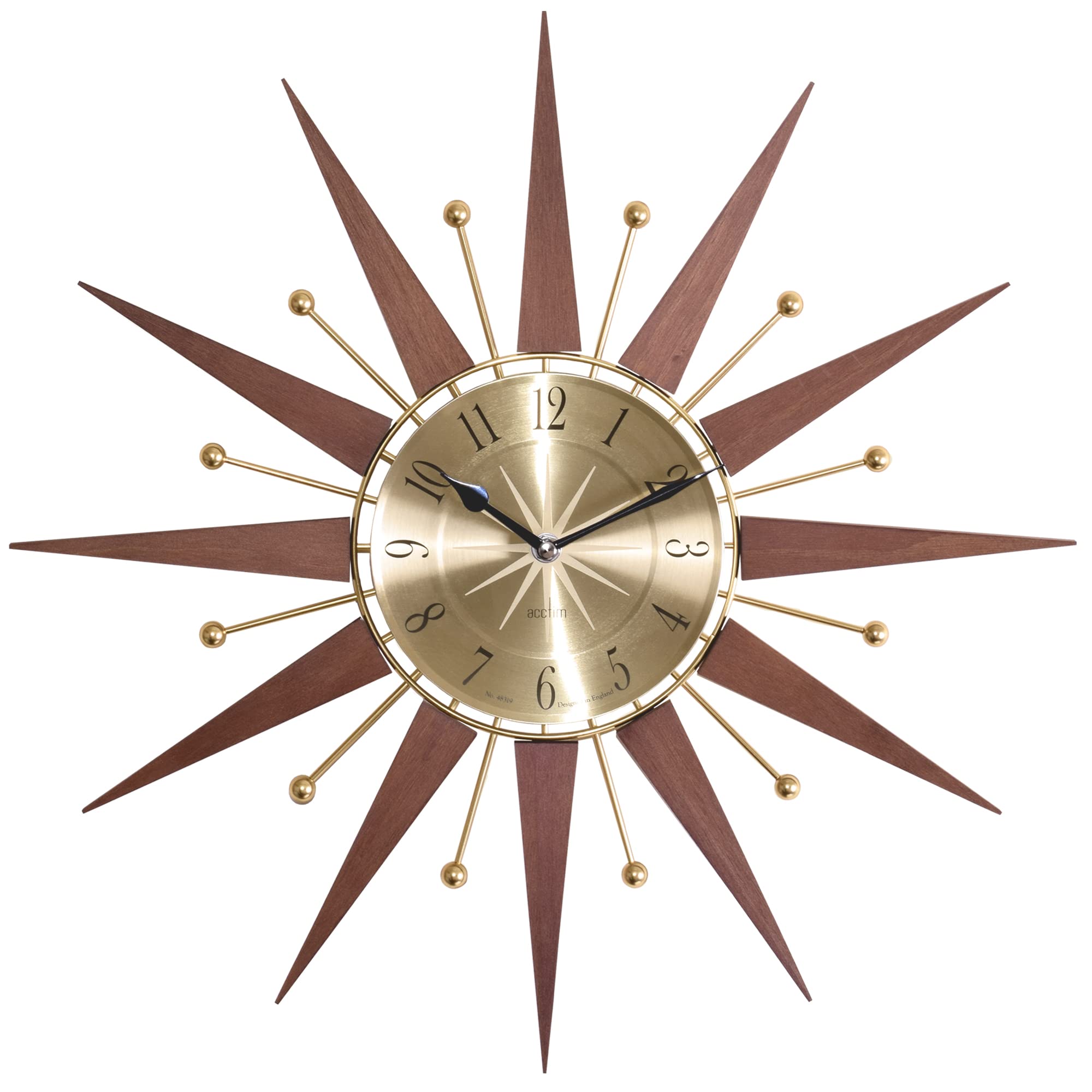 Acctim Woolcot Spokes 49cm Analogue Quartz Wall Clock - Brass/Walnut A