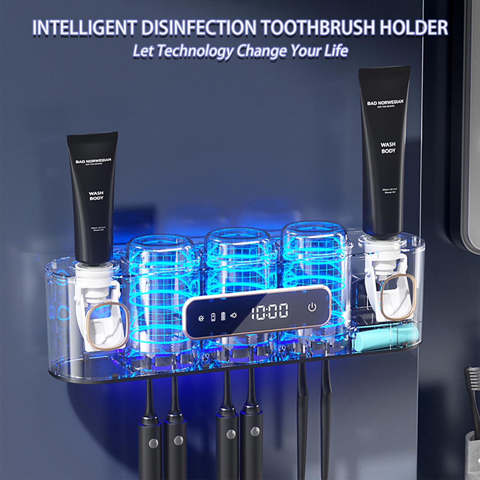Wekity - Soporte para cepillos de dientes para baños, dispensador automático de pasta de dientes que ahorra espacio, soporte para cepillo de dientes y pasta de dientes, soporte para cepillo de dientes