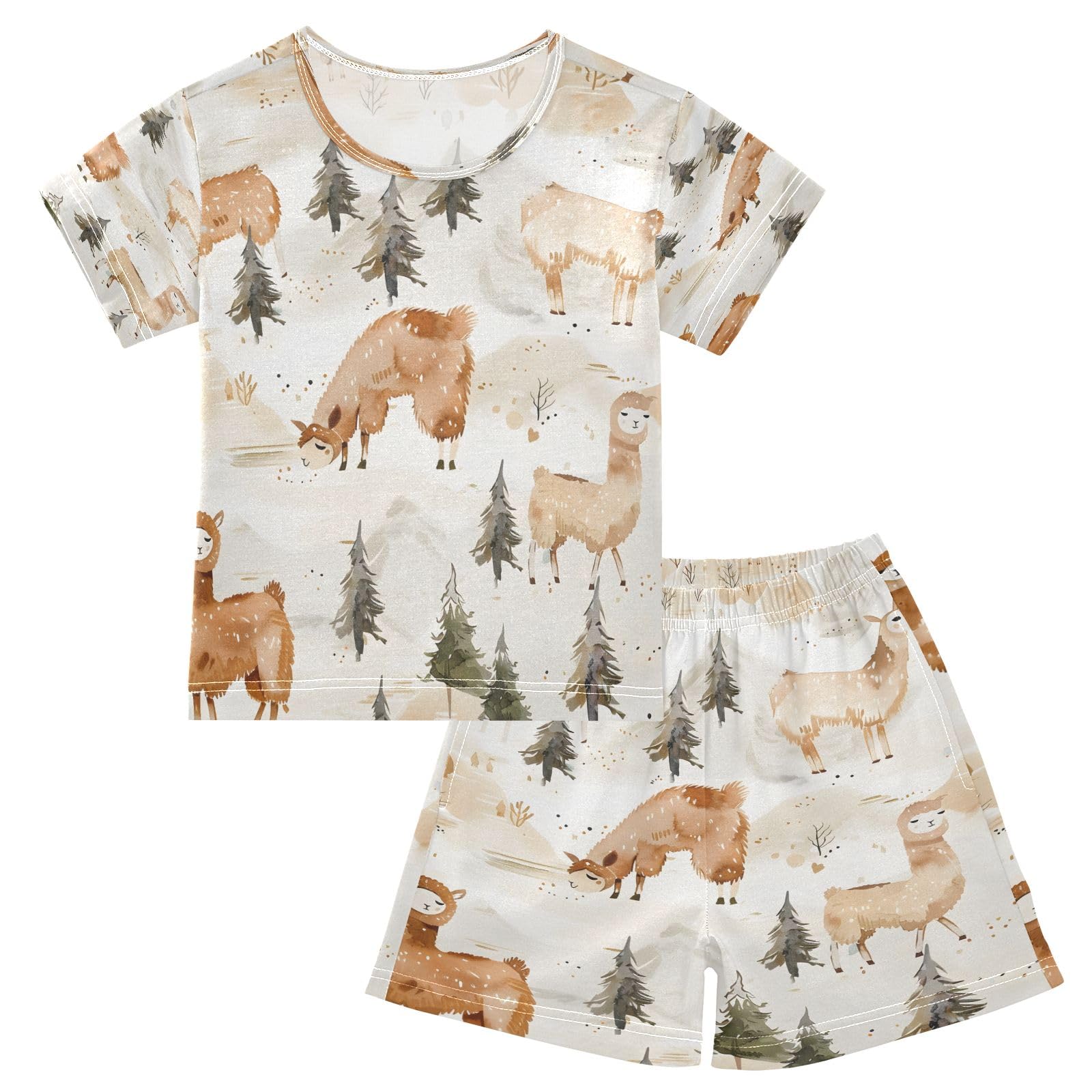 senya Alpaca and Tree 1 Summer Pajamas Set Short Cotton Sleepwear 2 Piece Multicolor