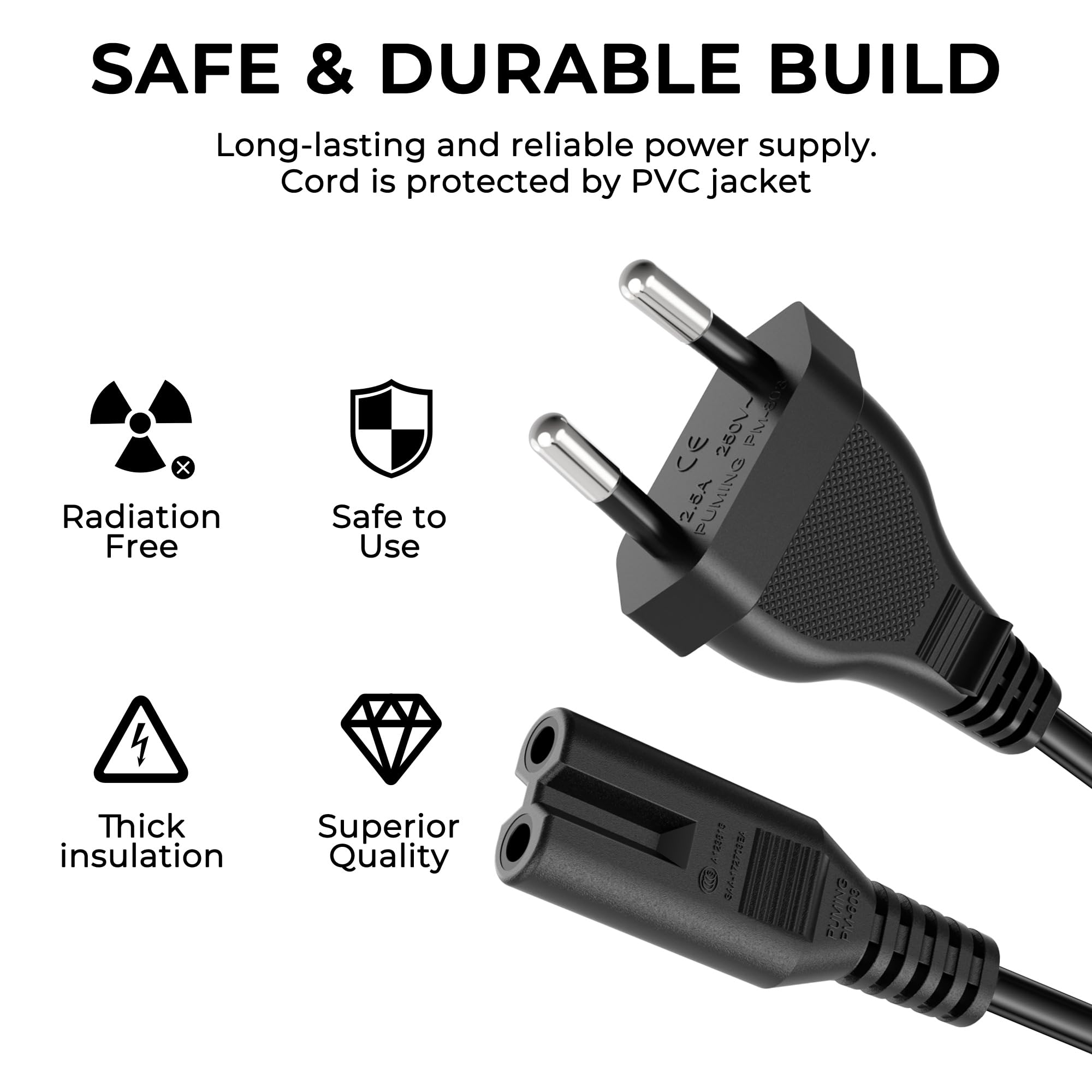 2-biegunowy kabel zasilający do JBL Partybox 110 310 710 Speaker, uniwersalny mały kabel do urządzeń TV PS3, PS4, PS5, One S/X, AC Power Cord, kabel zasilający, kompatybilny z bezprzewodowymi