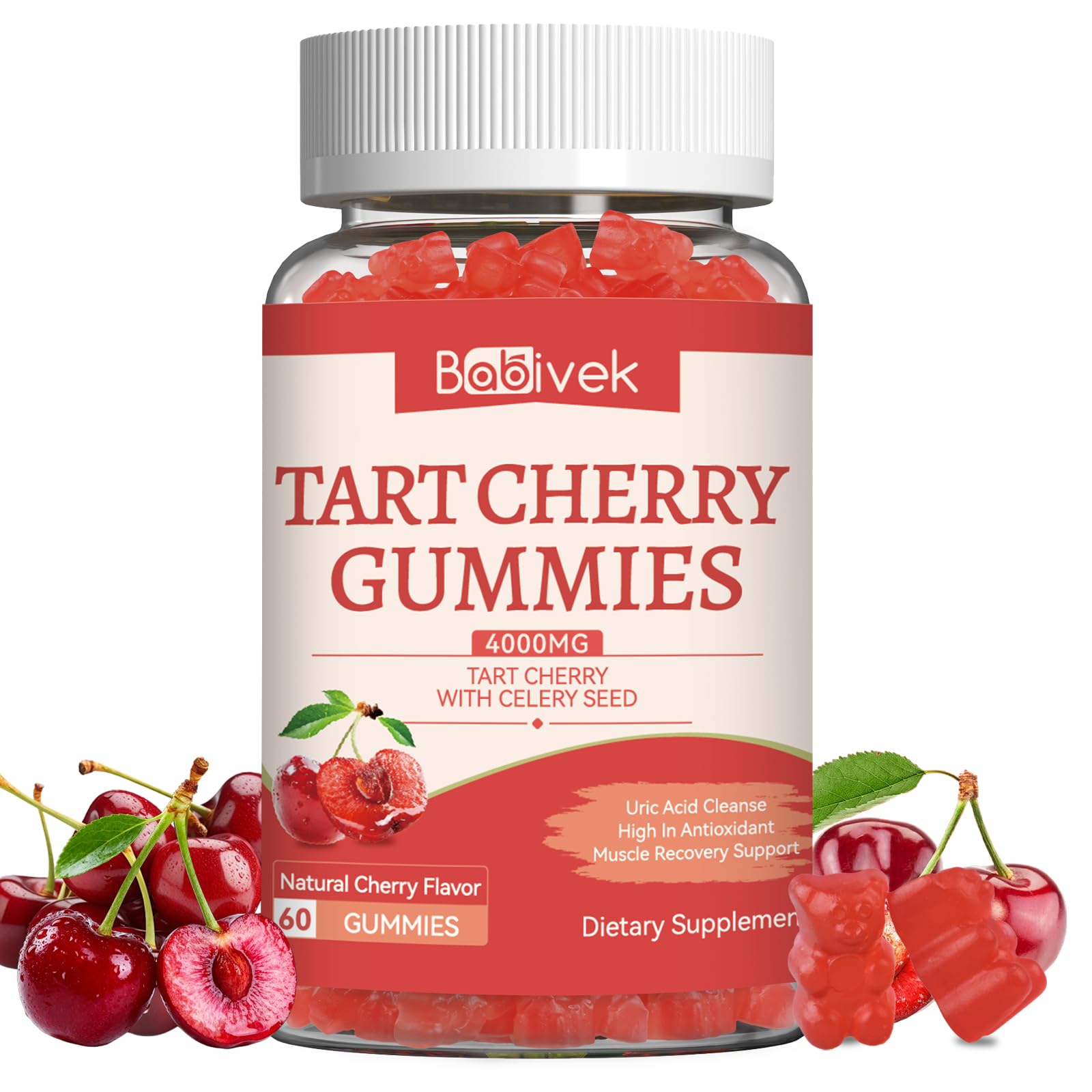 Tart Cherry Gummies with Celery Seed Extract 4000mg, 60 Gummies