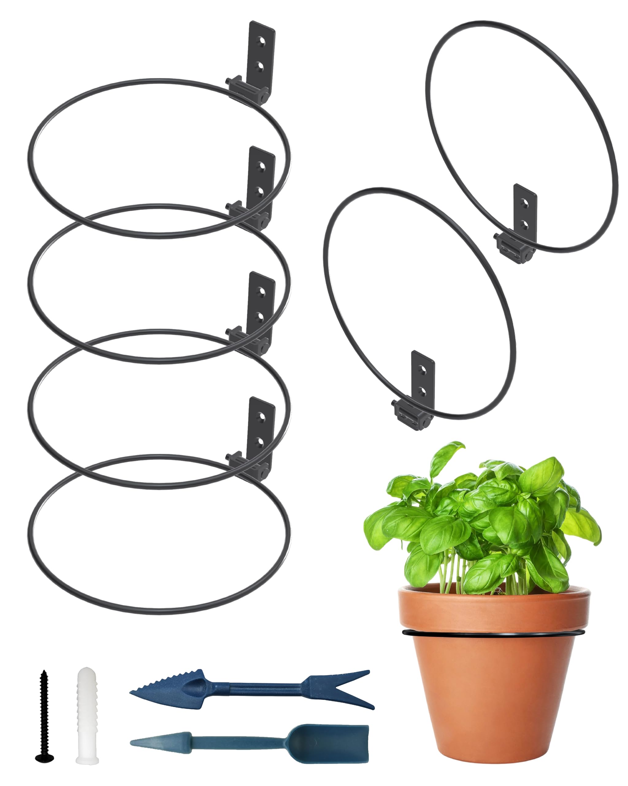 NACETURE Blumentopf-Ringhalterung, Wandhalterung, faltbar, robust, rund, Metall, Pflanzen-Aufhängung für Zaun, Innen- und Außenbereich, ca. 20 cm, 6 Stück