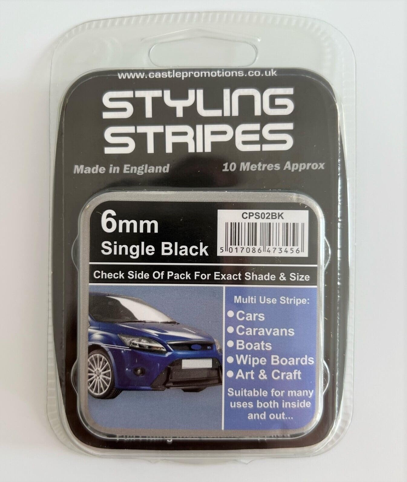Pin Stripe 6mm x 10mtr Self Adhesive Car Pin Stripe Black - White - Red - Gold - Silver Coach Tape Styling Stripe (Black)