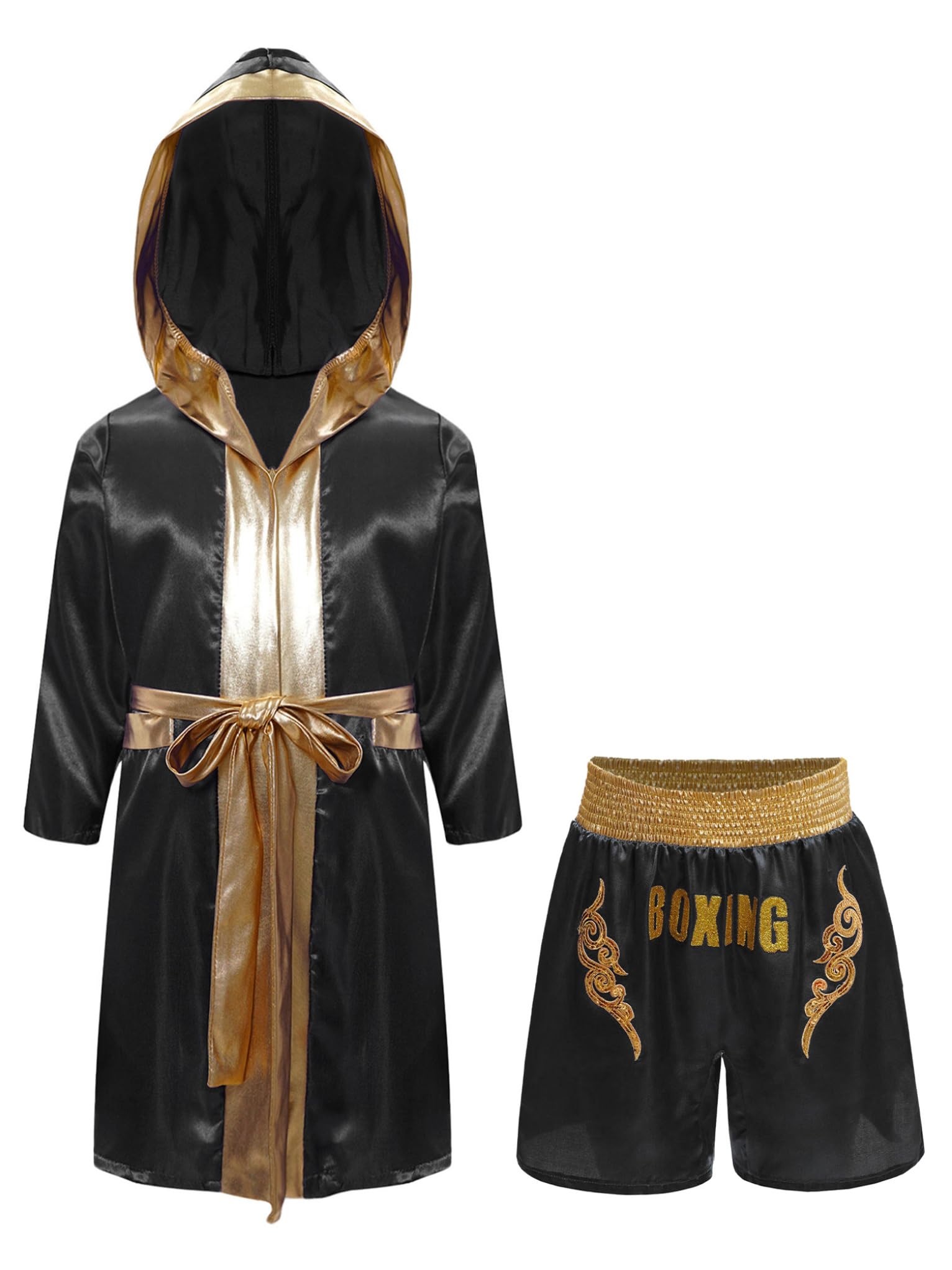 Mufeng Batas de Boxeo con Capucha, Kickboxing, Pantalones Cortos, Con Lentejuelas, Capa Abierta, 5-16 Años