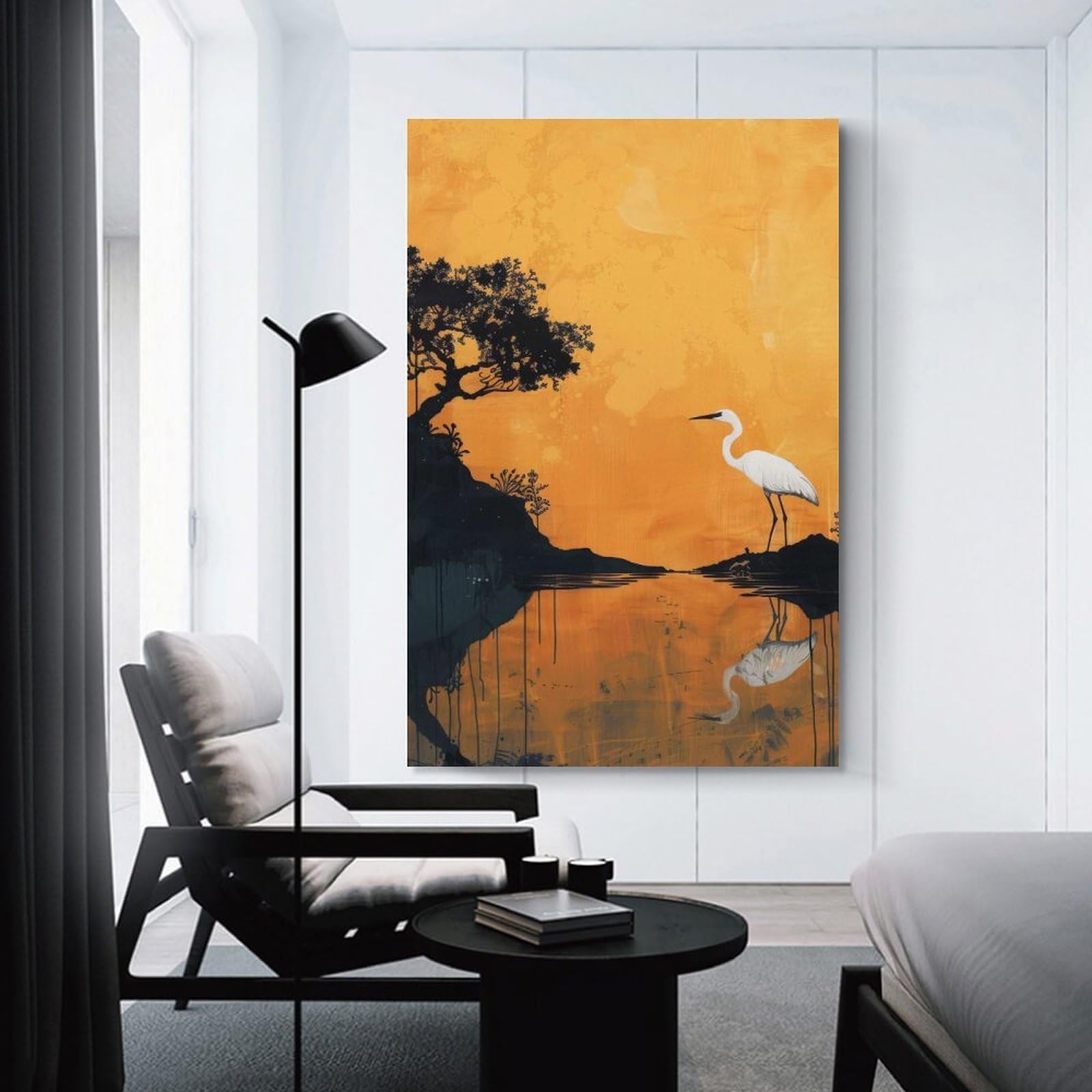 Junmoney Heron Yellow Serenity Home Decor Wall Art, 20x30inch(50x75cm), for Apartments, Flats Or New Home Decor, An Easy Choice for New Home Styling