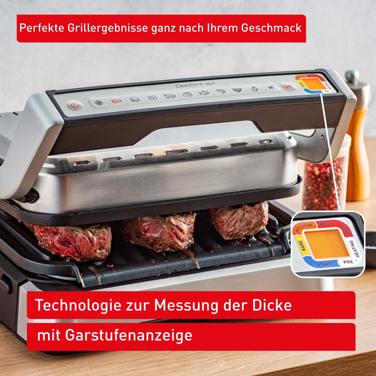 Tefal OptiGrill 4in1 Kontaktgrill GC776D10, 9 Programme, spülmaschinengeeignet