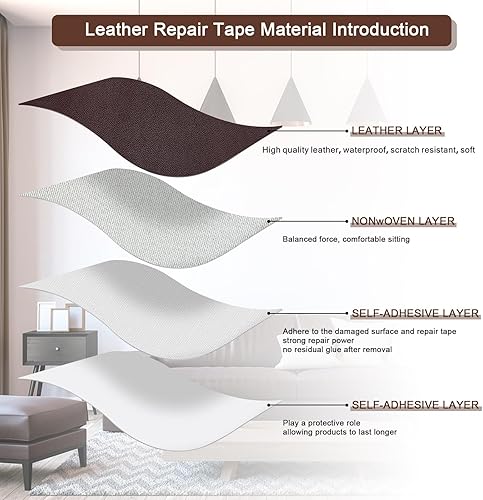 Miniatura 6 de Cinta de parche de reparación de cuero para sofá de 15 x 60 pulgadas, sofá de cuero autoadhesivo, asiento de automóvil, muebles de cuero, kit de