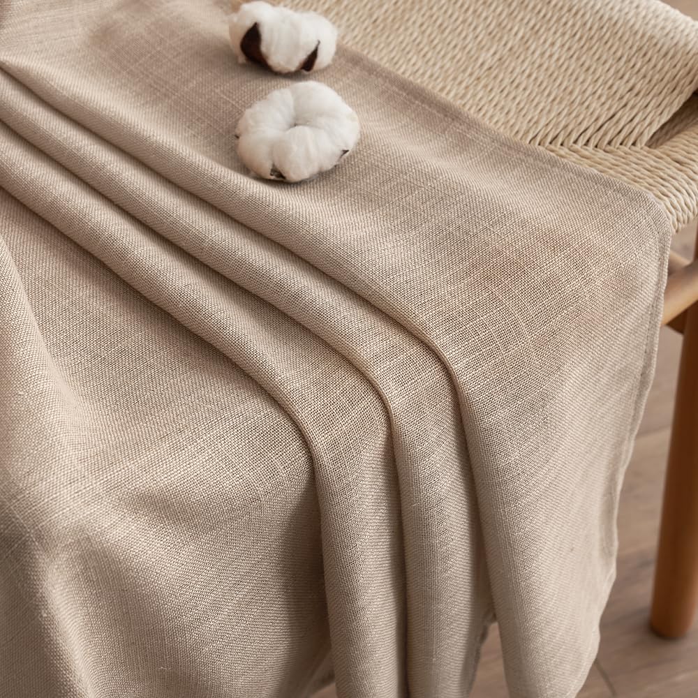 EMEMA Gardinen Leinenvorhang Vorhänge mit Kräuselband Dunkelbraun 140x280cm | Gardinen mit Kräuselband 2er Set Leinenvorhang für Wohnzimmer Dekoschal Küchengardinen Schlaufenschal Schlafzimmer 140x280cm