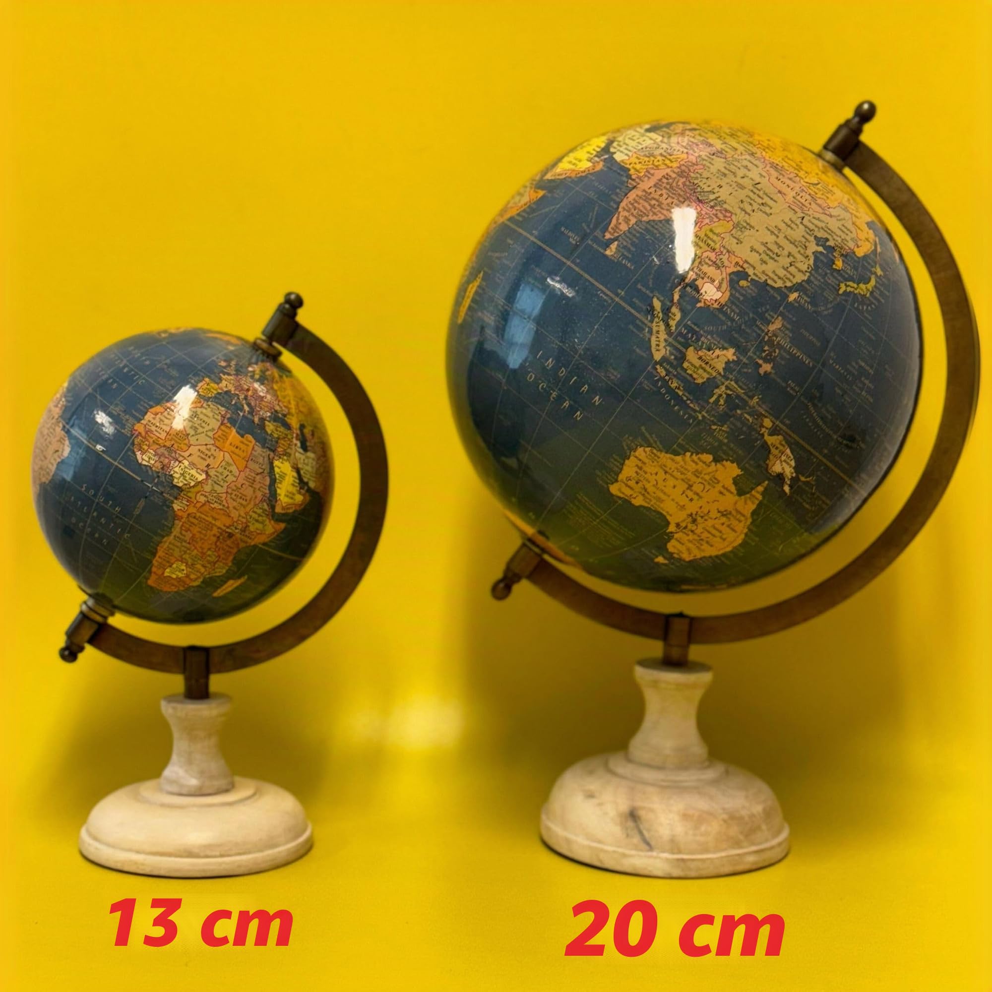 EXERZ 20cm Antiker Globus, Englische Karte, Ozeanblau mit Holzsockel (20 cm)