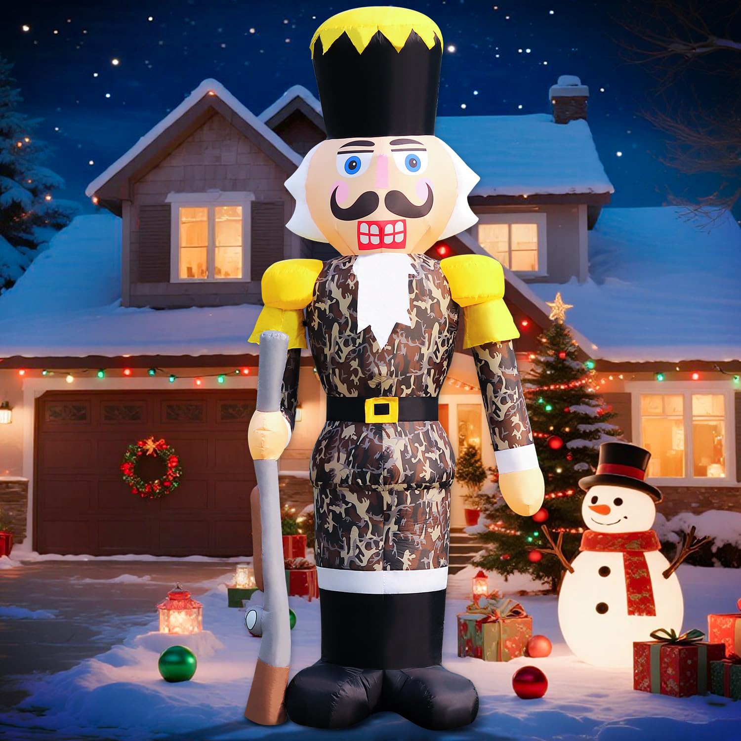DomKom 12FT Giant Pink Christmas Inflatable Nutcracker Soldier with Candy Cane Built-in LED Lights Inflatable Decorations - Waterproof Outdoor/Indoor Blow Up Holiday Yard Decor: Camo Nutcracker