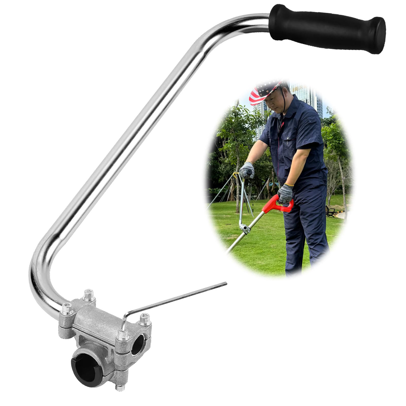 Photo 1 of Eater Handle Extension Back Saver - Ergonomic Trimmer Handle with Bracket Clamp, Yard Trimming Attachment