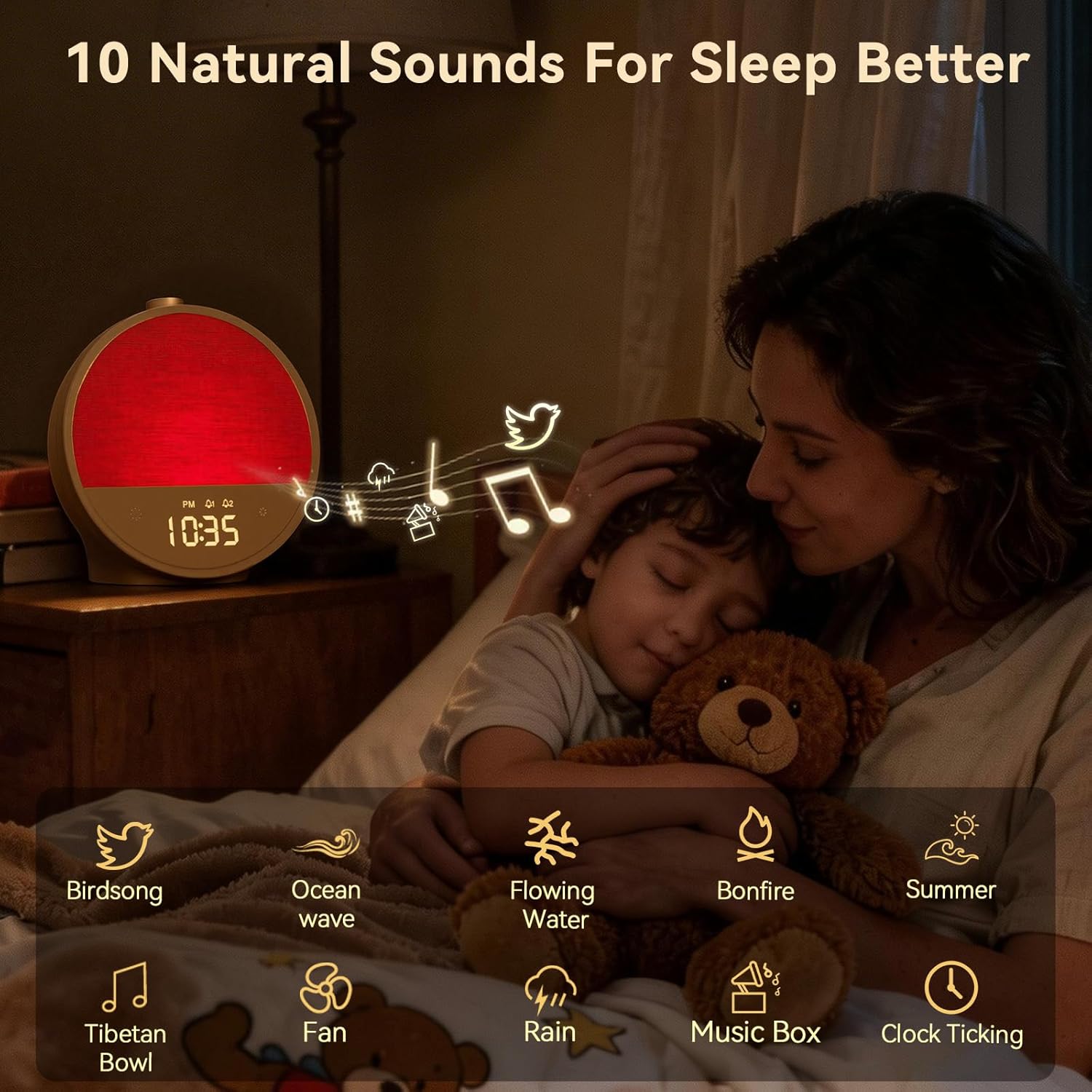 Vivilumens Sunrise Alarm Clock, Gentle Wake-Up Light & Sound Machine, Dual Alarms for Heavy Sleepers Adults, Natural Sounds, RGB Mood Light, Dimmable Bedside Night Lamp Ideal for Bedroom & Gifts