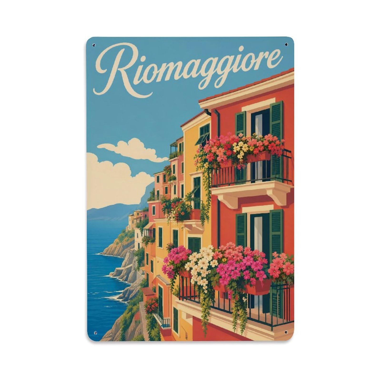 Metal Tin Sign Riomaggiore Italy Vintage Travel