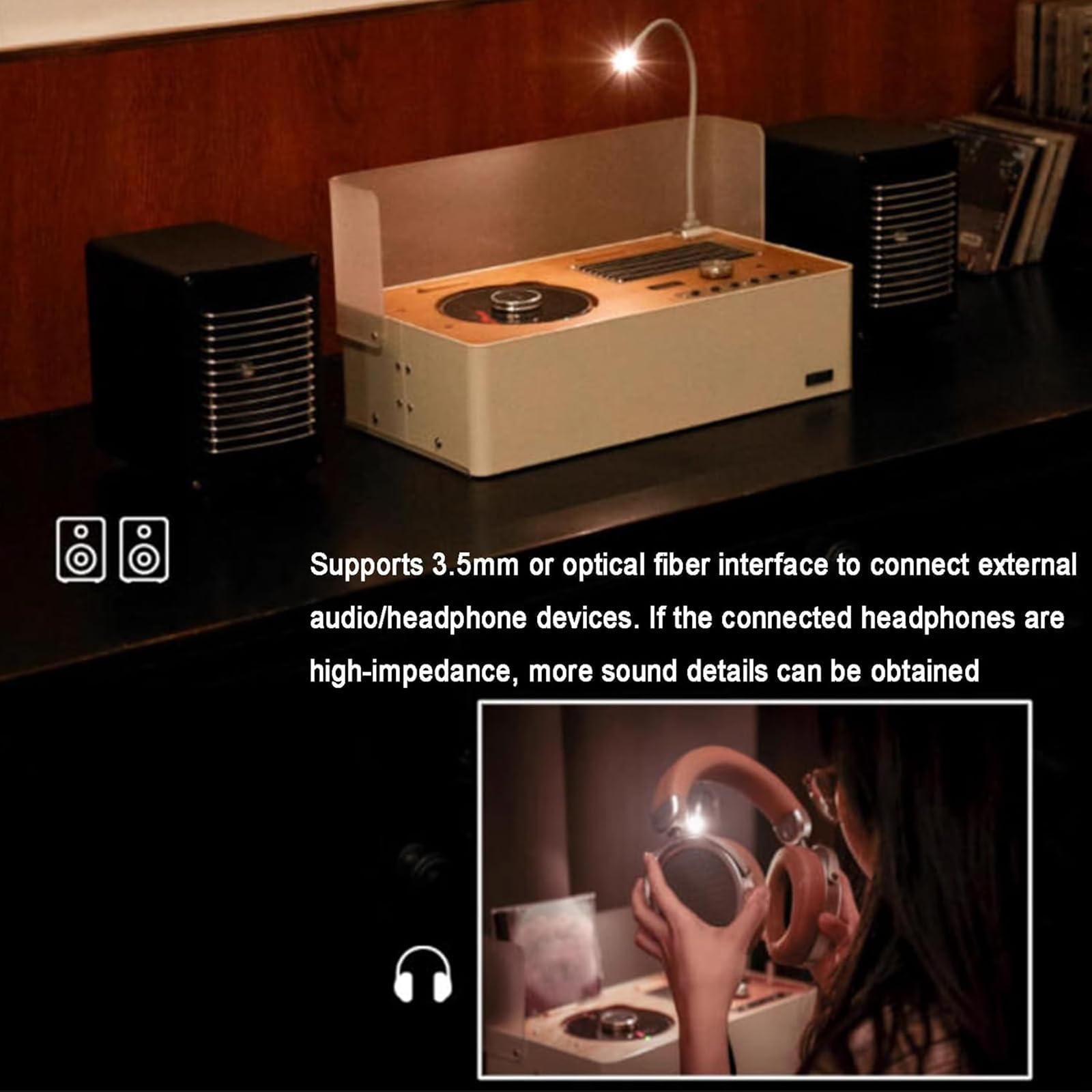 Odtwarzacz CD, profesjonalny odtwarzacz muzyczny retro z reflektorem USB i głośnikami HiFi, obsługuje wiele formatów CD i dźwięku przestrzennego, idealny dla miłośników muzyki