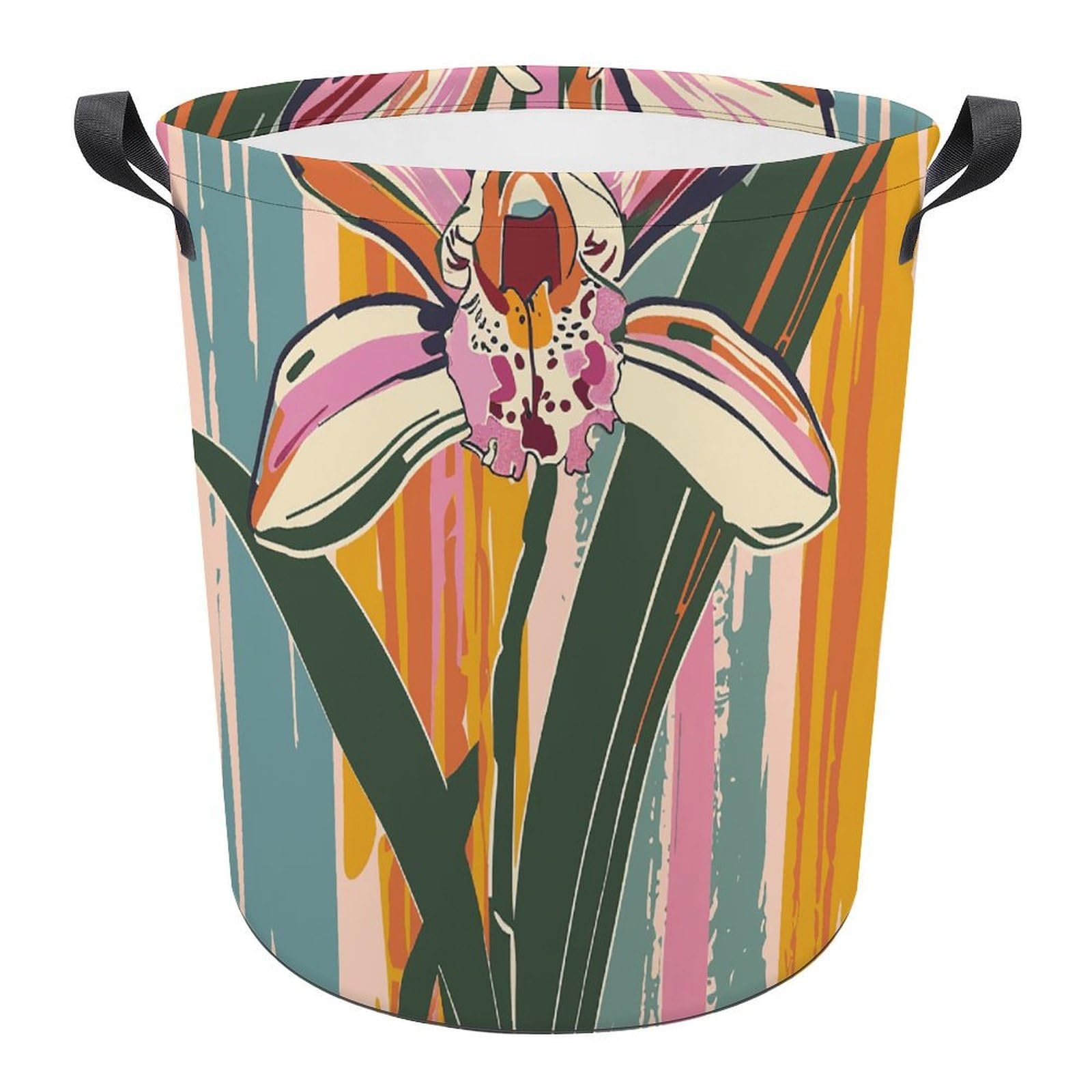 Grand panier à linge imperméable au design rayé orchidée haut de gamme