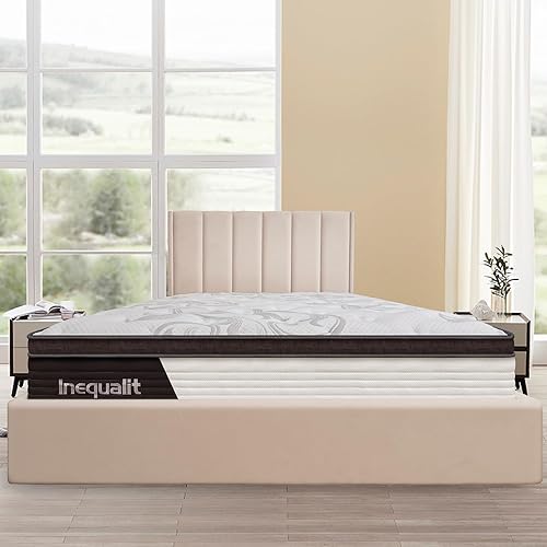 12 Inch White Queen Memory Foam and Spring Hybrid Mattress, Medium Firm Embroidered Mattress in a Box, Zoned Pressure Relief, Individually Pocketed Coil, CertiPUR-US Certified, 80"X60"X12"