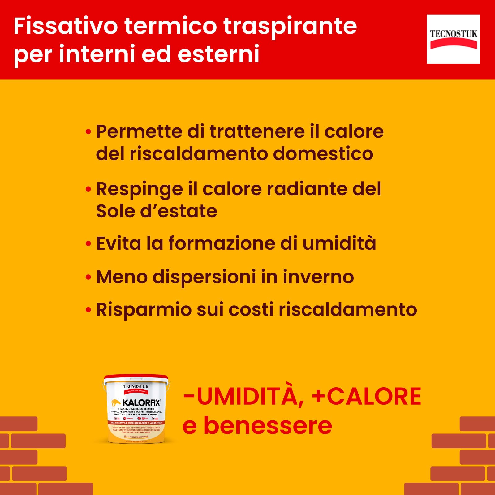 Eurocali Tecnostuk Freddo Stop Rivestimento Termico Traspirante Interni ed Esterni Termoisolante per Muri Freddi Umidi 2,5L + Kalorfix Fissativo Isolante Termico 1L - Made in Italy