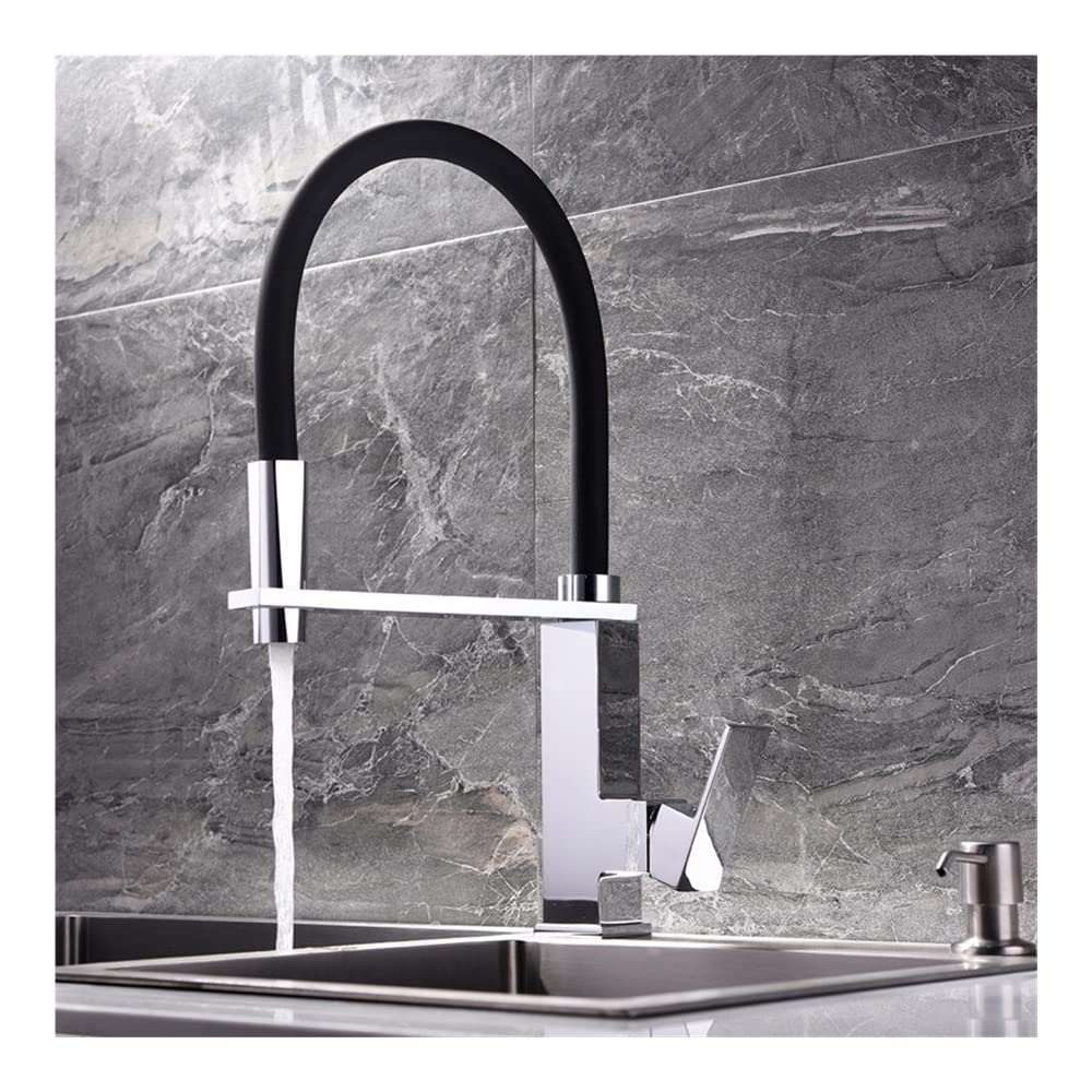 Robinet de cuisine flexible en caoutchouc noir et mitigeur en laiton chromé pour évier