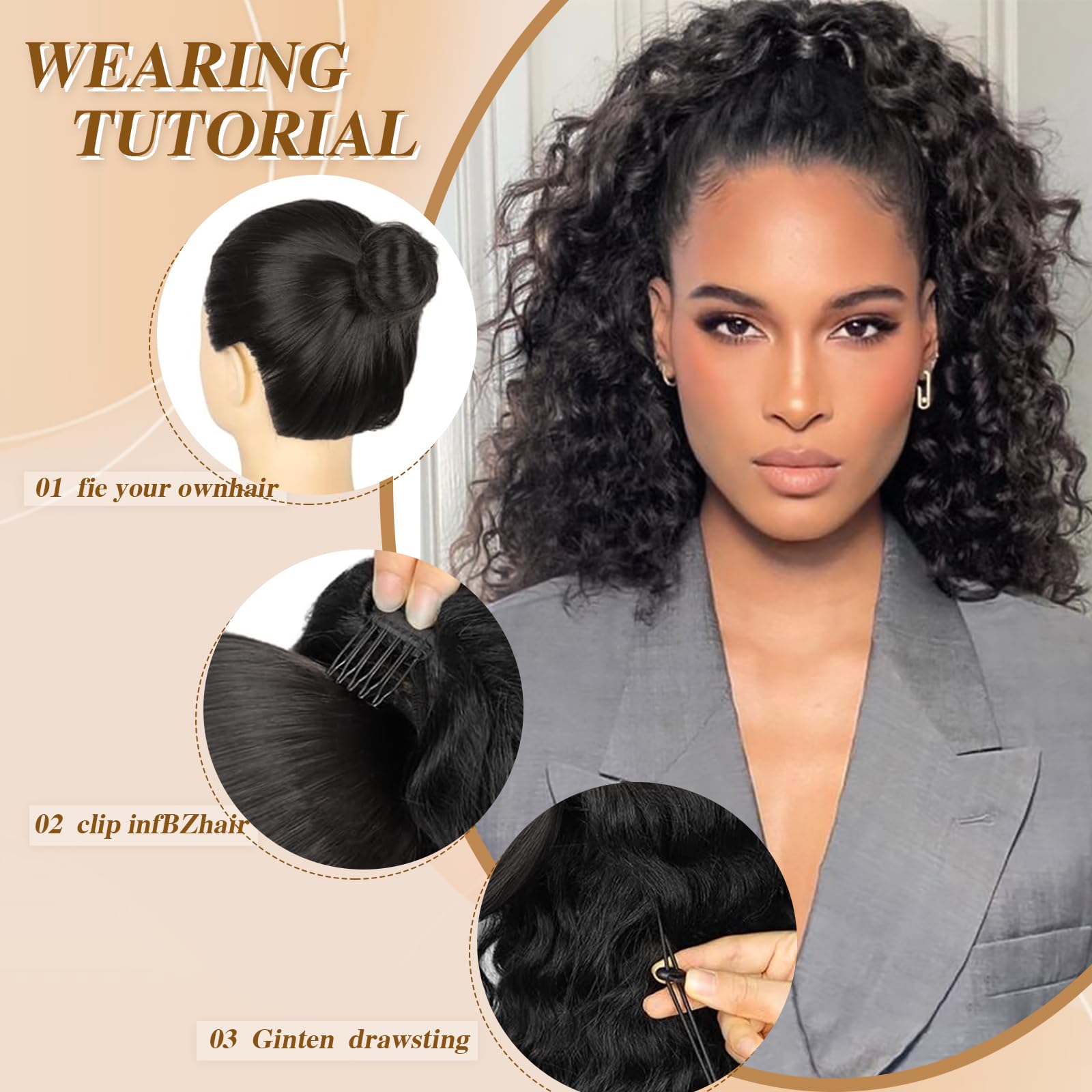 Curly Ponytail Extension Synthetic 18 Inch Drawstring for Black Women Amazon.com : HYJ Drawstring Ponytail Curly Ponytail  main image 3