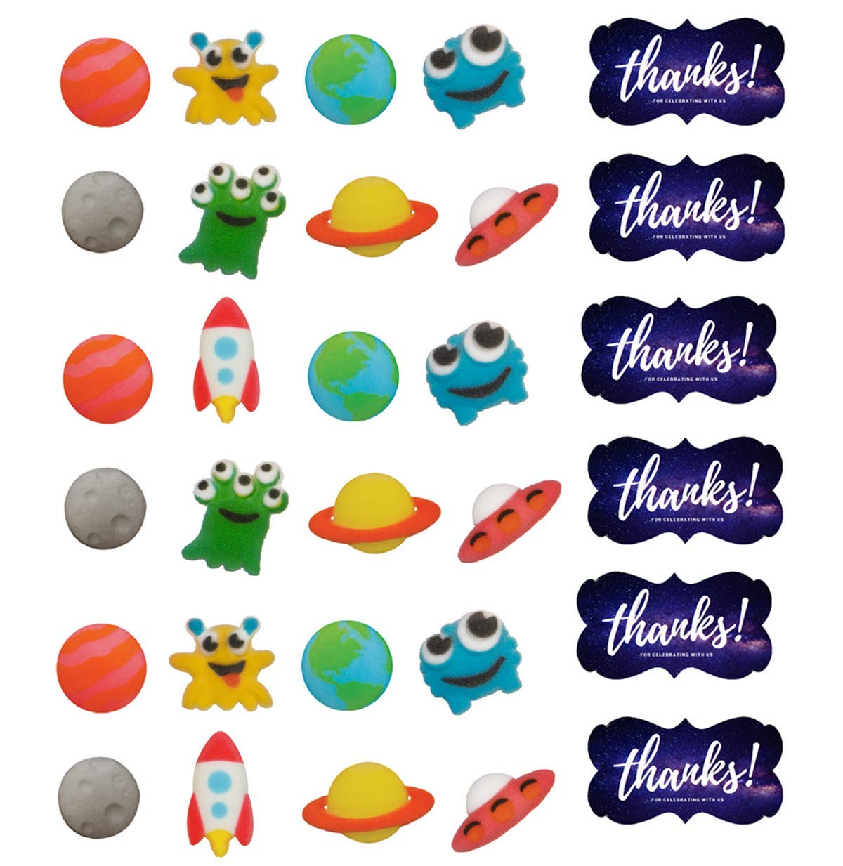 24pk Outer Space Edible Sugar Decoration Toppers for Cakes Cupcakes Cake Pops with Galaxy Decorating Stickers'