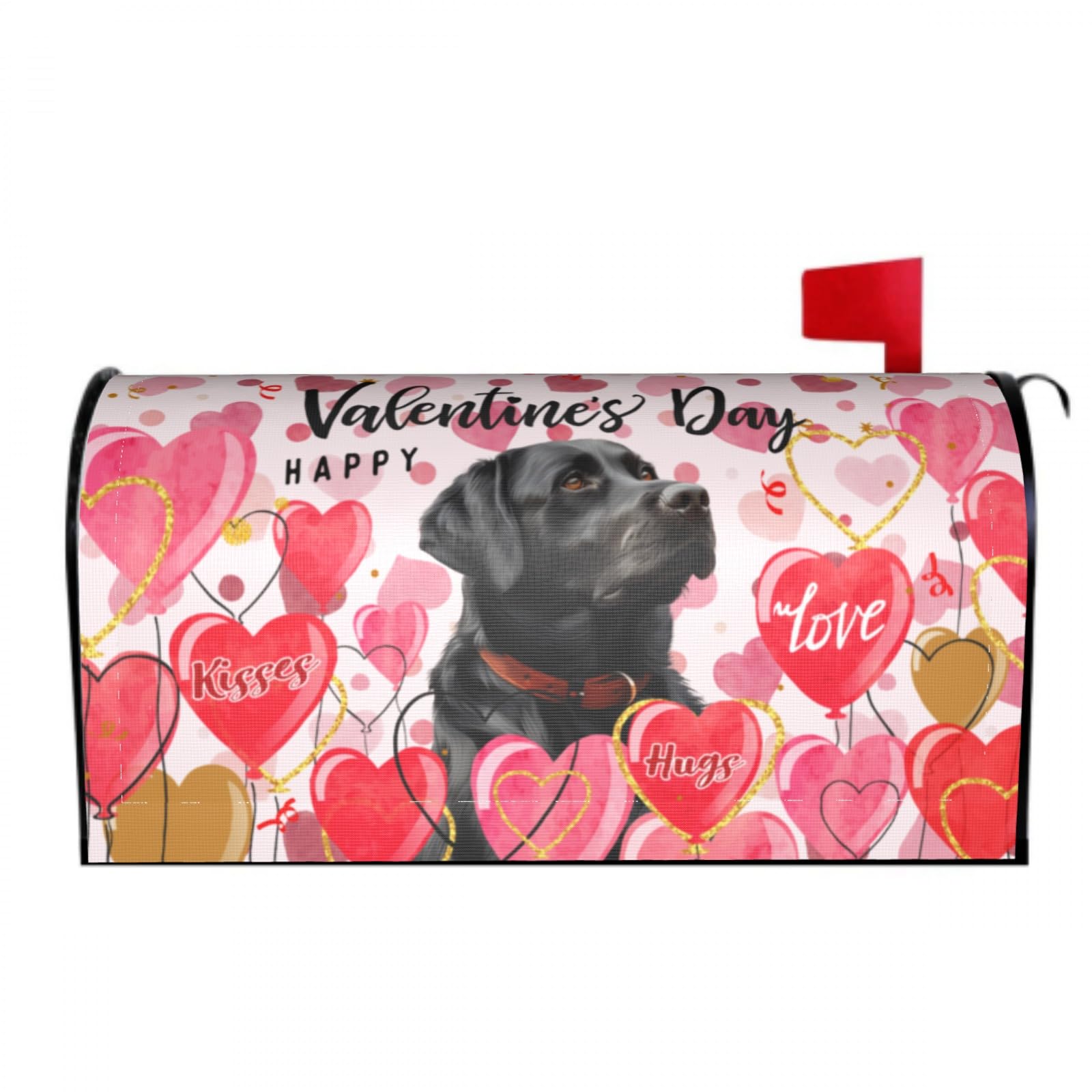Black Lab Valentine Mailbox Covers Magnetic Labrador Dog Valentine's Day Mail Box Cover Oversized 25.5x21 Valentines Mailboxes Wrap for Holiday Anniversary Garden Yard Decor
