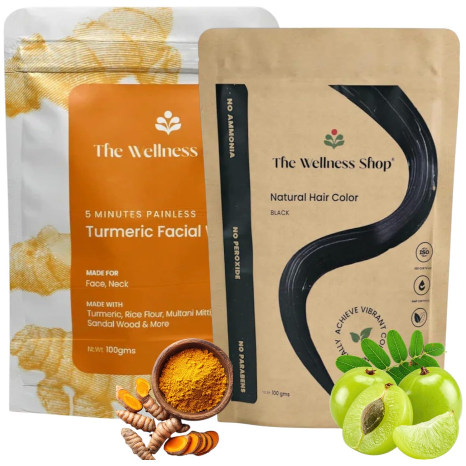 - The Wellness Shop Turmeric Body Wax Powder for Hands, Legs Hair Removal & Natural Black Hair Color Powder | Body & Hair Care Combo Each 100g | Chemical-Free | Smooth Skin & Rich Black Shade