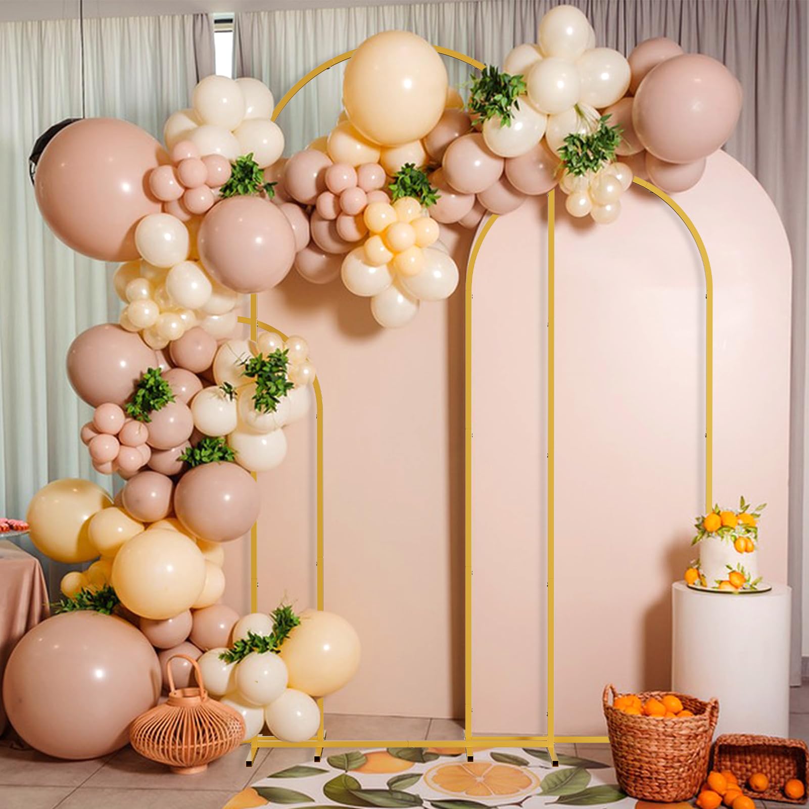 Support Arche Ballon Anniversaire, Lot de 3 Supports d'arche en Métal pour Décoration de Mariage, 1,2 m, 1,5 m, 1,8 m, carré, pour extérieur, cérémonie, Anniversaire, fête, Jardin (doré)