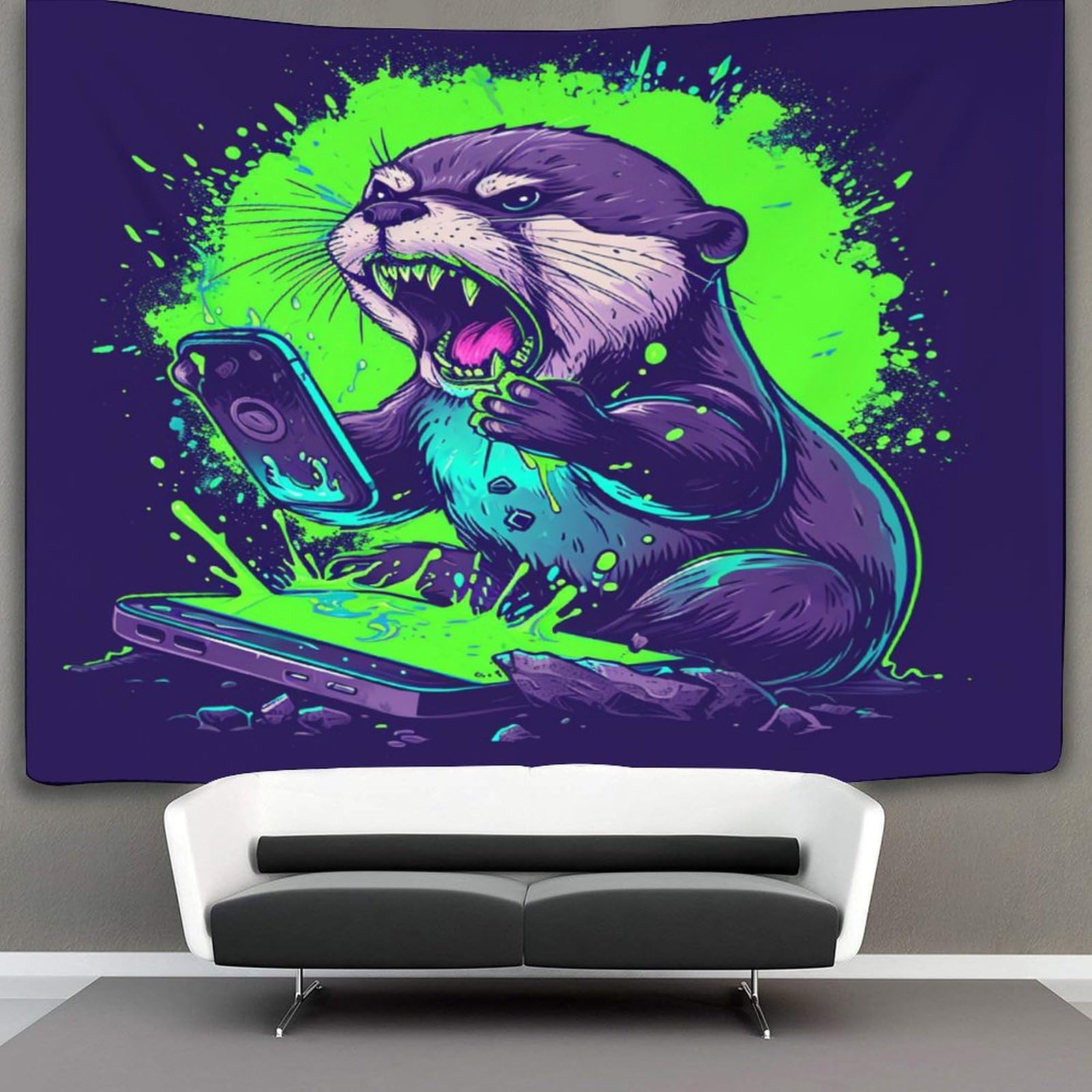 kaiyun Angry Otter Tapestry Wall Hanging Animal Wall Art for Living Room Bedroom Dorm 100cmx150cm
