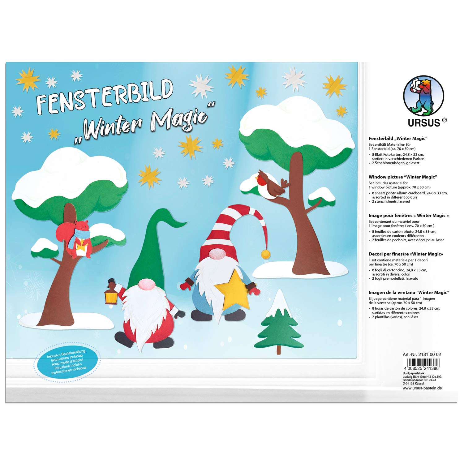 URSUS Window Stickers Winter Magic 8 Photo Card Approx. 24.8 x 33 cm, Assorted Colours, 2 Stencil Sheets, lasered, Includes Instructions (English Language not), 24,8 x 33 cm