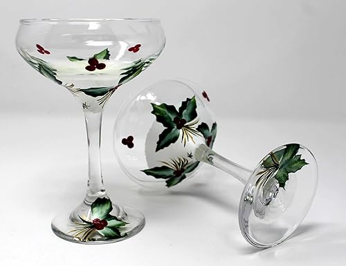 Hand Painted Cocktail Coupe Glasses - Winter Holiday (Set of 2)