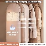 Space Saving Hanging Garment Bag with Self Compression Zipper, Space Saving Hanging Protector for Down Coat, Space Saver Closet Organizers (Pink, L)