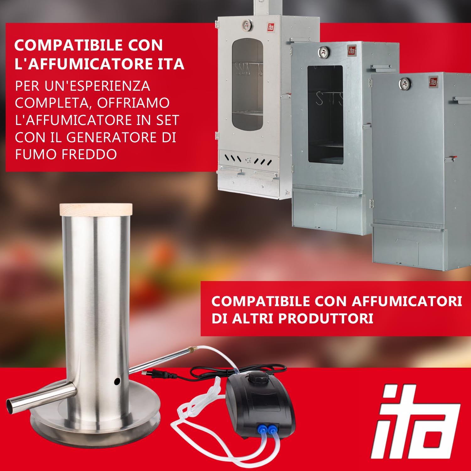 ITA Generatore di Fumo Freddo in Acciaio Inox - Affumicatore per Stufe a Legna e Smoker - Generatore di Fumo per Affumicatura Fredda di Pesce, Carne, Formaggio