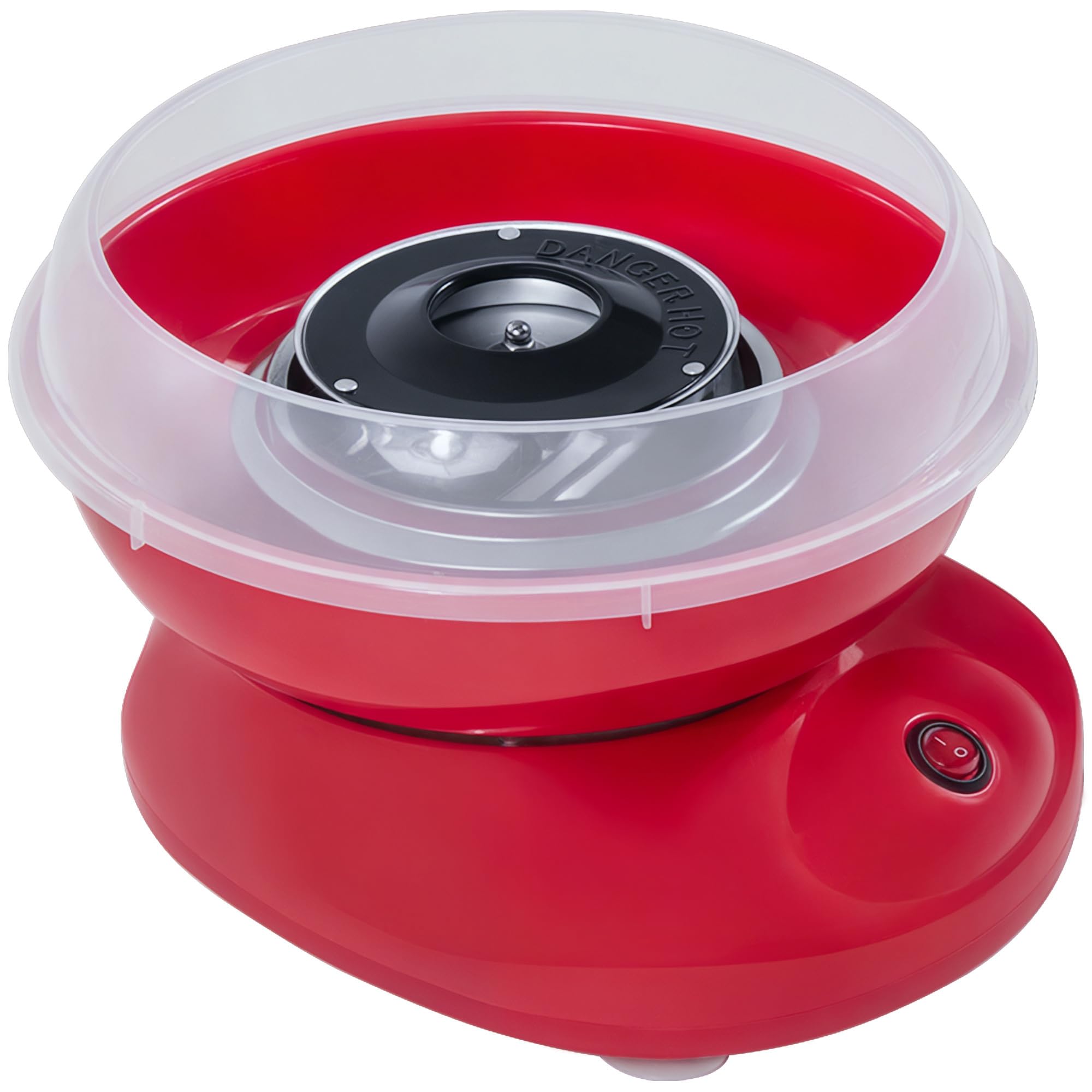 HOMCOM Máquina de Algodón de Azúcar, 450W-550W, Máquina para Hacer Algodón de Azúcar con 10 Palitos, para Fiestas de Cumpleaños Infantiles, en Casa, 27x26x18 cm, Rojo