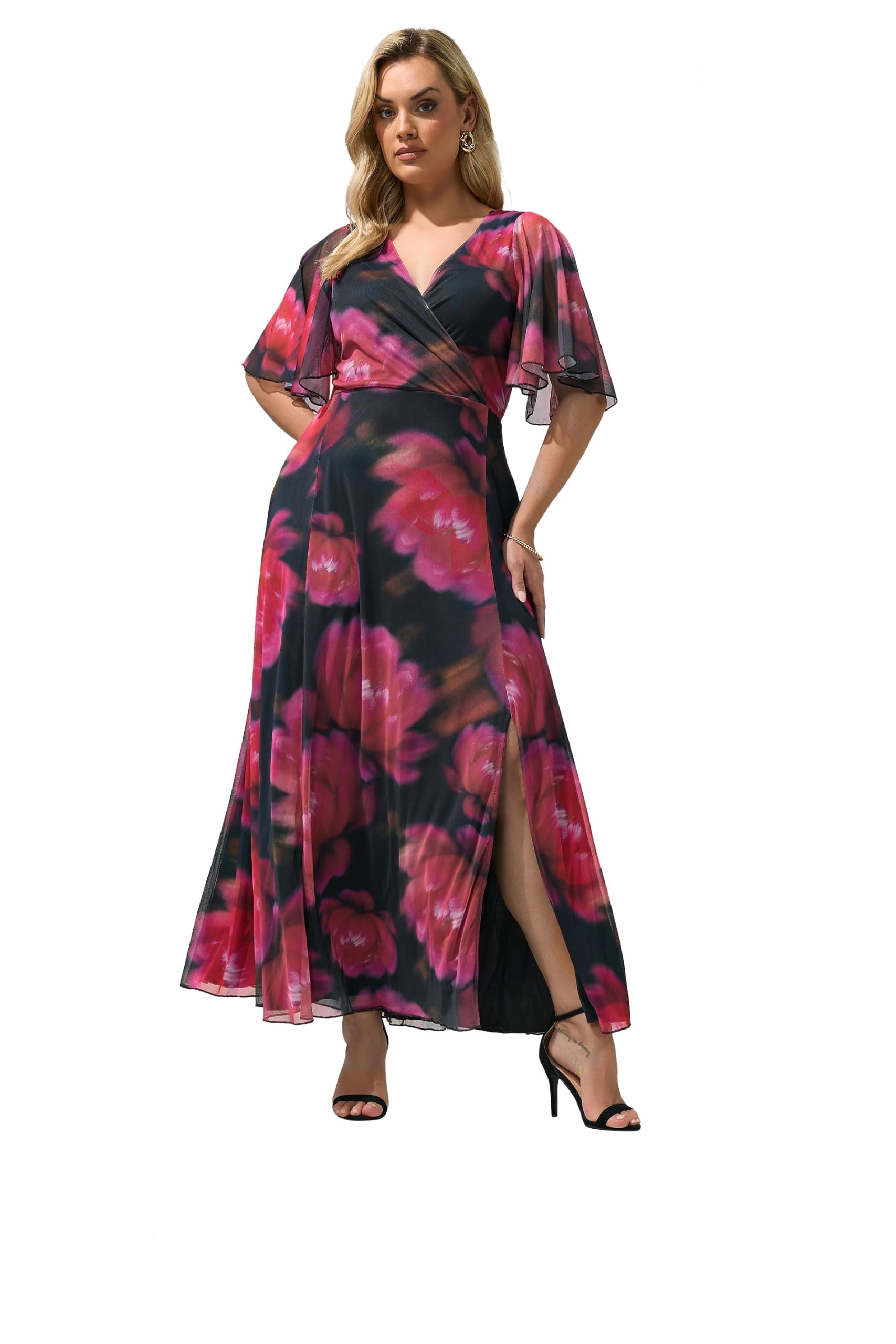 Yours London Curve & Pink Floral Abstract Mesh Dress - Women's - Plus Size Curve
