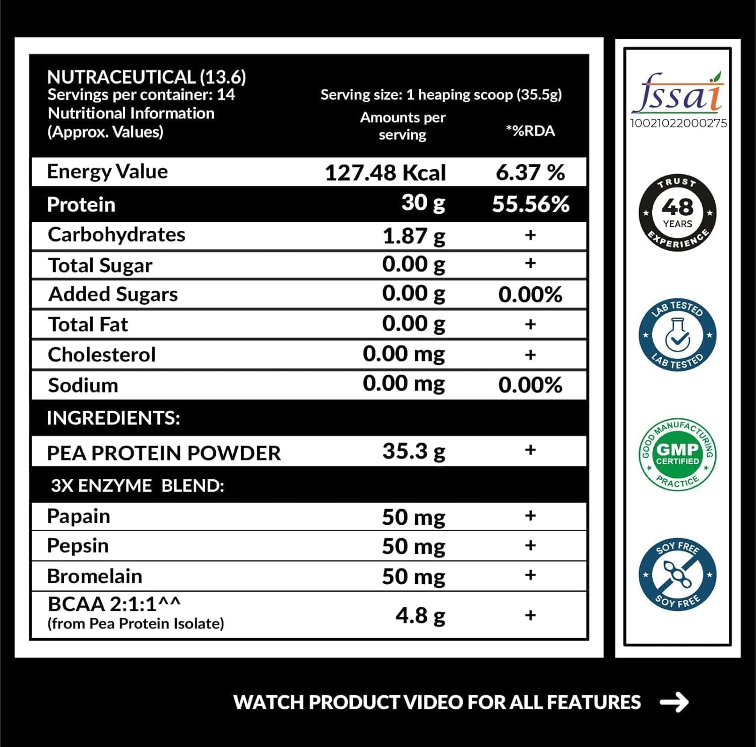 Carbamide Forte Pea Protein Isolate 30Grams Per Serving | Plant Based Protein Powder Isolate With 4.8G BCAA | Unflavoured Plant Pea Protein Powder - 500Grams — Amazon image 2