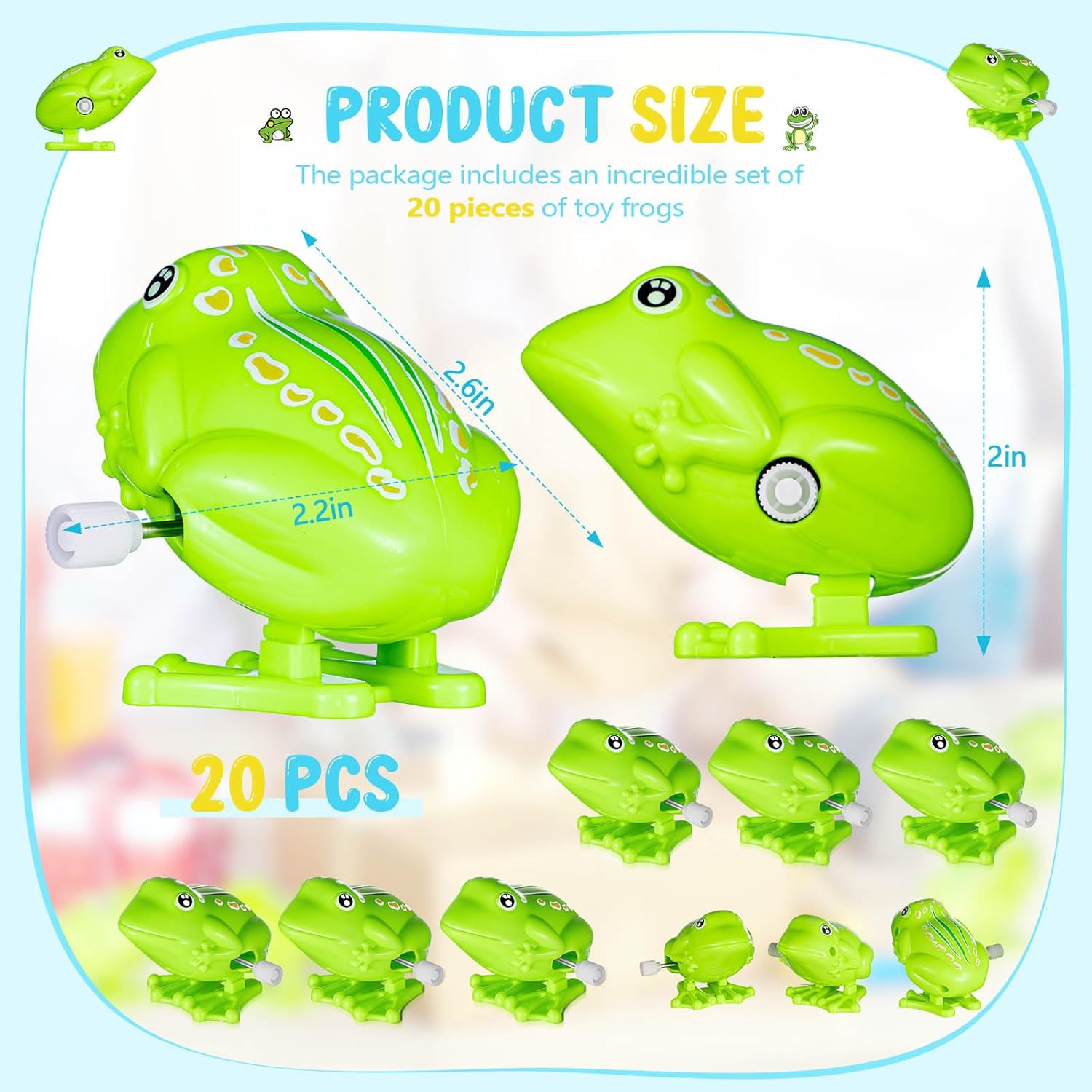 20 Pcs Green Jumping Fun Frog Toys Plastic Cute Clockwork Frog Toy Bulk Toy for Educational Gift