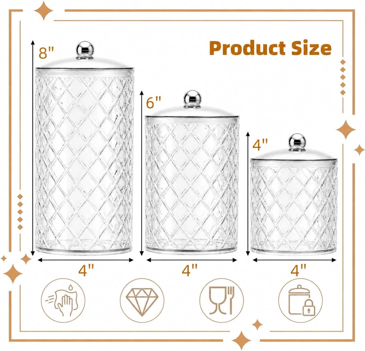 3 Pack Clear Candy Jar, 3 Sizes Airtight Plastic Cookie Jar with Lid