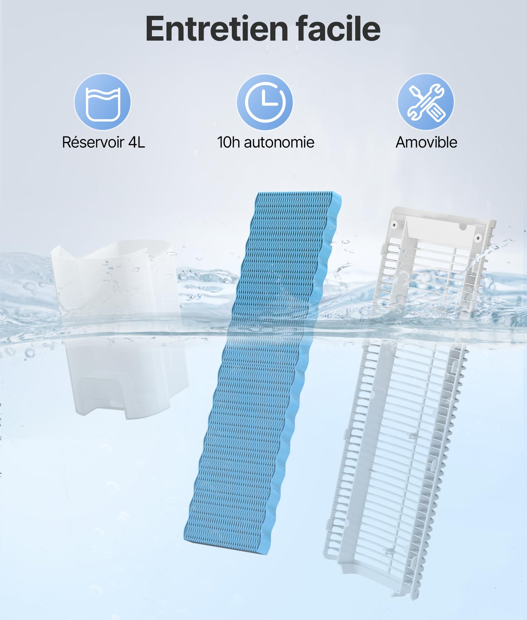 Rafraichisseur d'Air Silencieux- Alternative Auclimatiseur Mobile Sans Évacuation,3 Modes, Oscillation 75°, Minuterie 12H, Télécommande, Fonction Arôme, Blanc