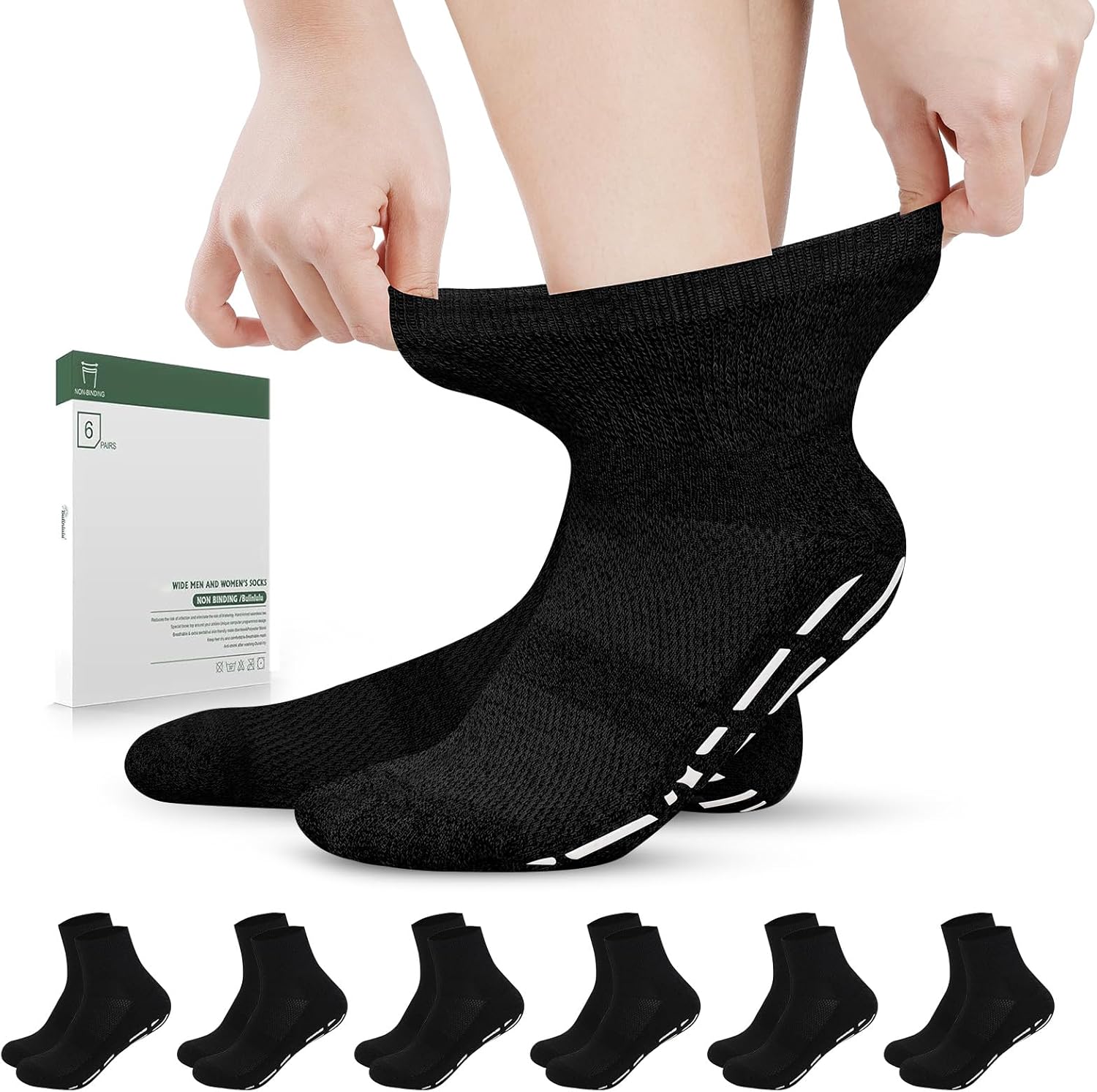Bulinlulu Bamboo Viscose Diabetic Socks with Grippers for Men Women -6 Pairs Non Binding Ankle Slipper Socks Size 6-9 9-12