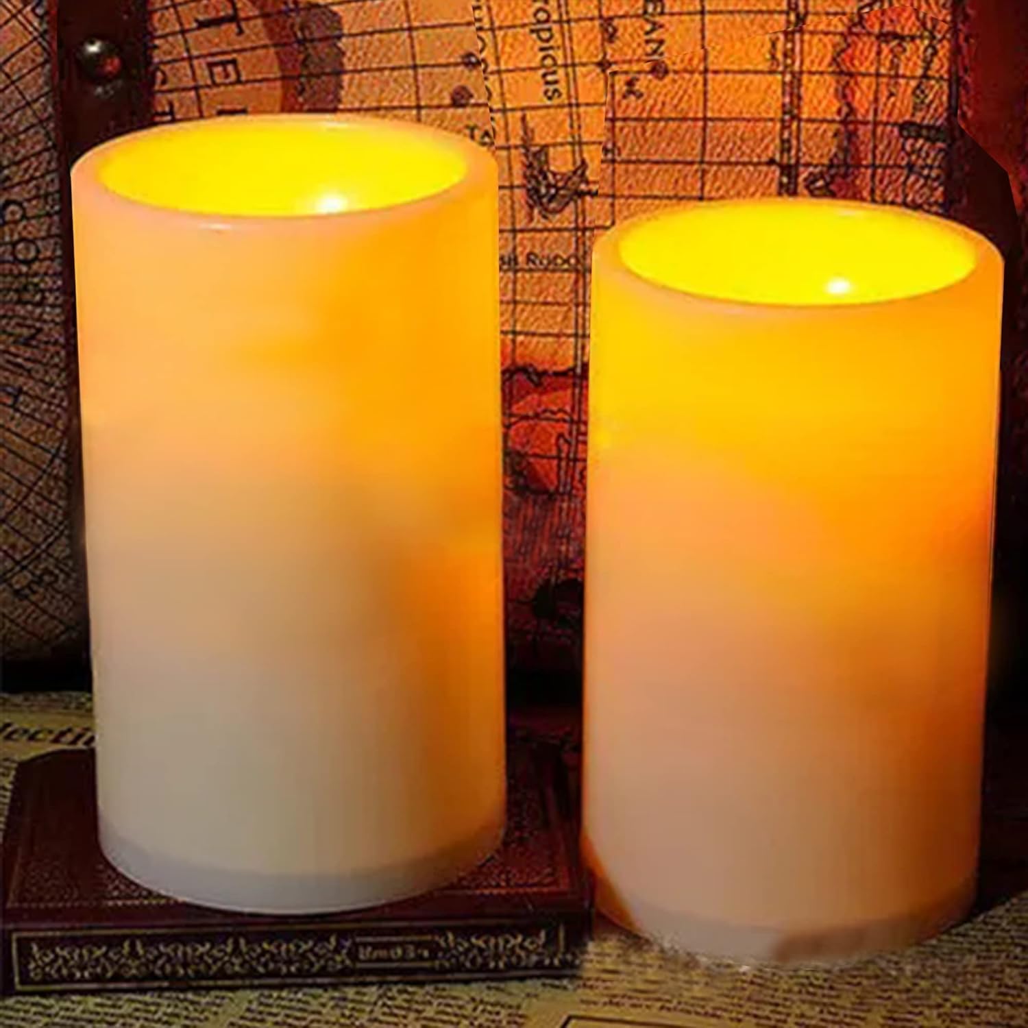 2 Waterproof Outdoor Flameless LED Pillar Candles with Remote Battery Operated Flickering Plastic Electric Decorative Light Set for Home Décor Garden Patio Decoration Party Wedding Supplies 3x6 Inches